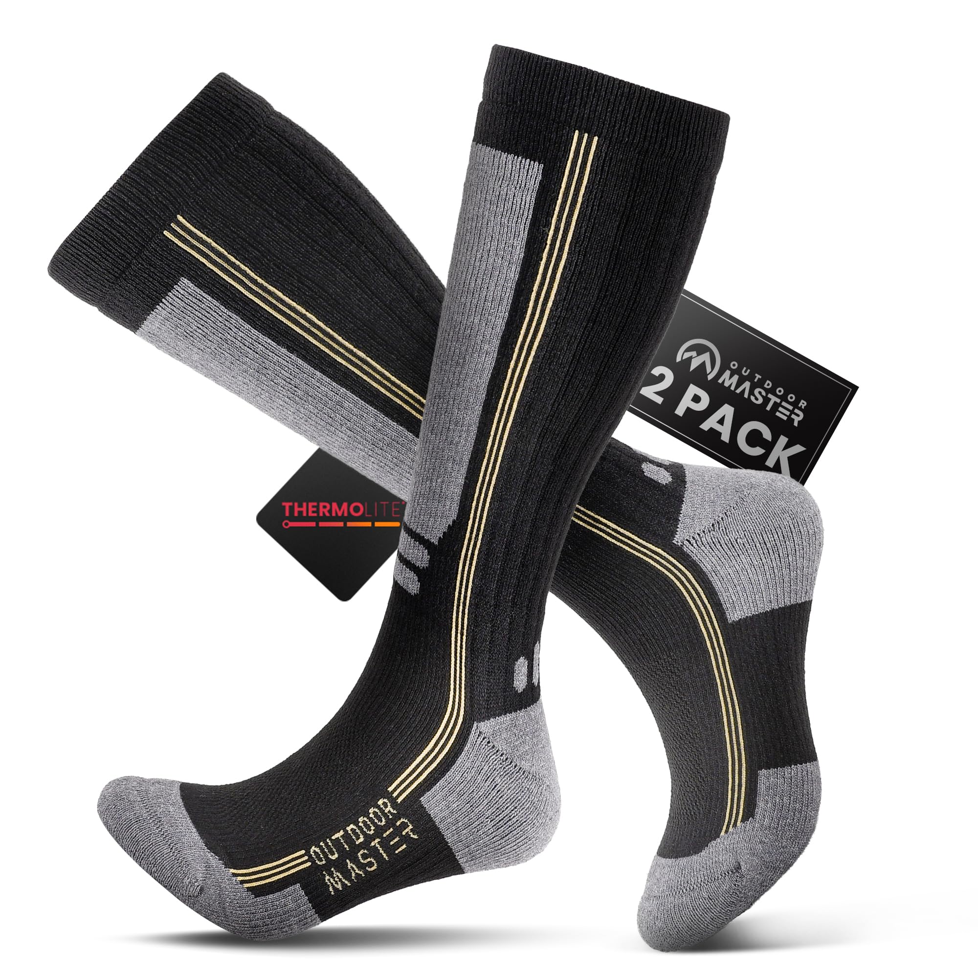 OutdoorMaster Thermolite Merino Wool Ski Socks, Compression Thermal Snowboarding Socks for Men & Women, Cold Weather