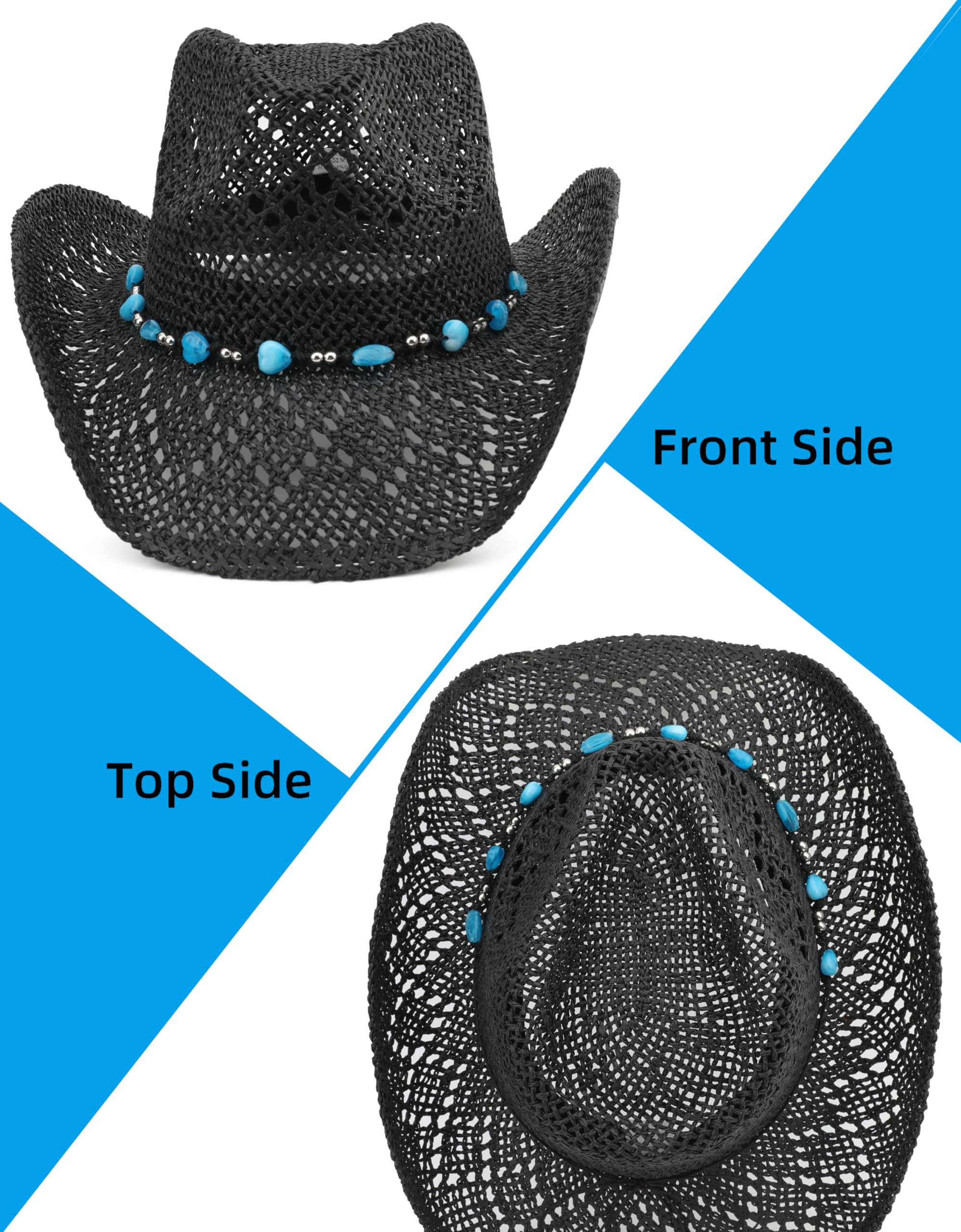 BESOOGII Cappello da cowboy da donna in paglia con tesa modellabile