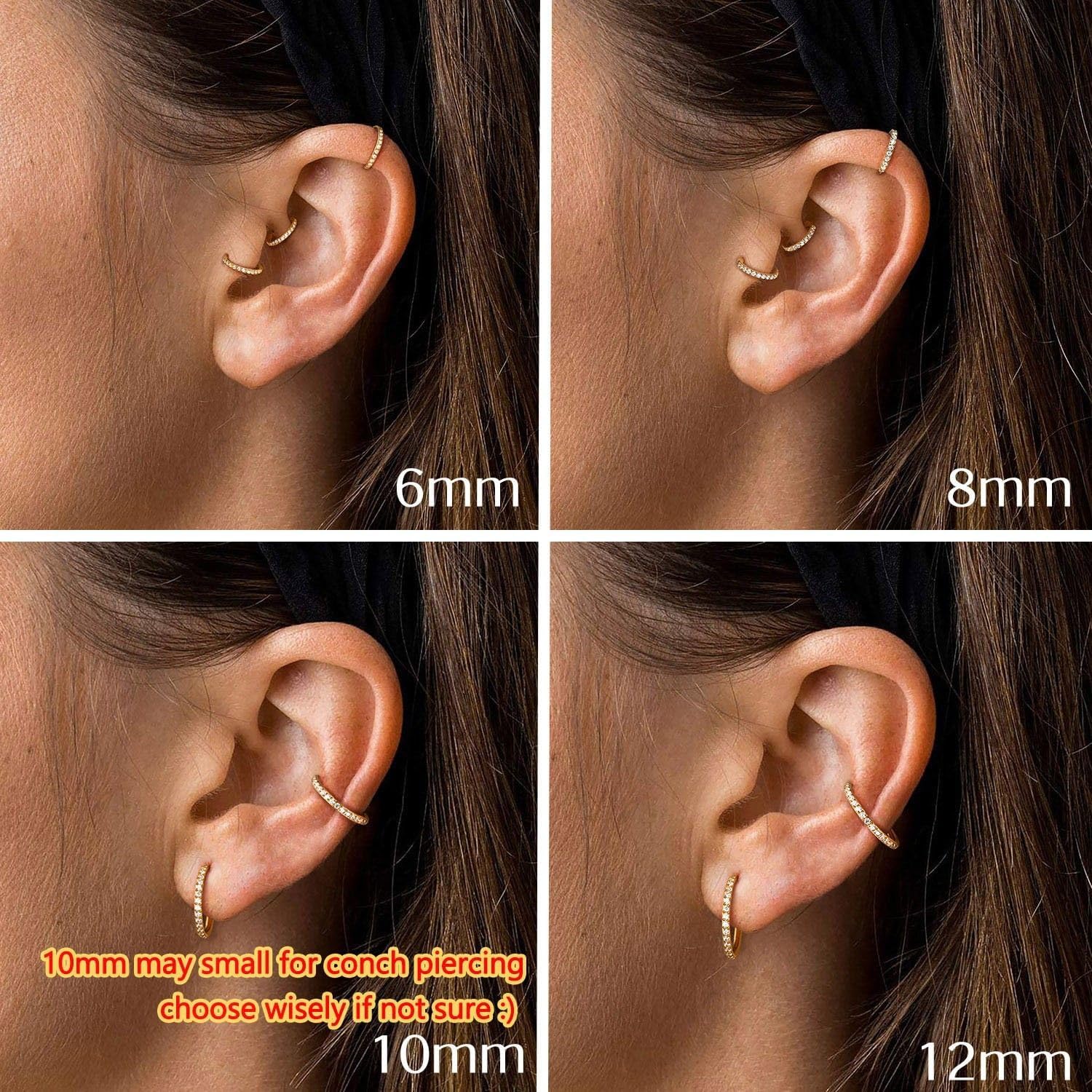 BodyBonita G23 Titanium CZ Nose Rings Hoops - 20G/18G/16G/14G Septum Rings Nose Hoop Clicker Cartilage Earring for Women Helix Rook Tragus Conch Piercing Jewelry Daith Ring Silver/14k Gold Plated - Image 5