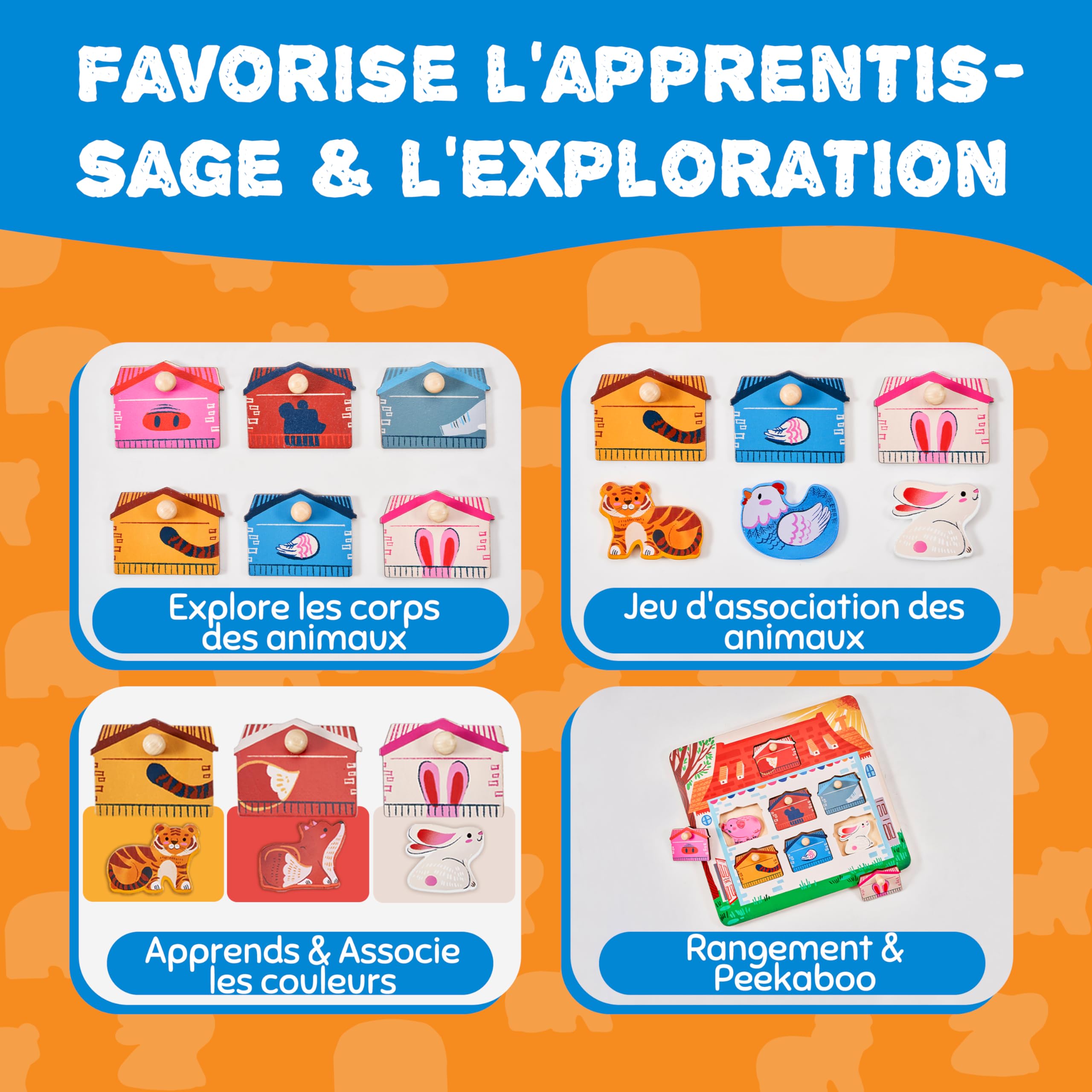JoyCat Puzzle Bois Enfant 1 An Montessori Jouet Éducatif Animaux 7 Pièces Cadeau Anniversaire