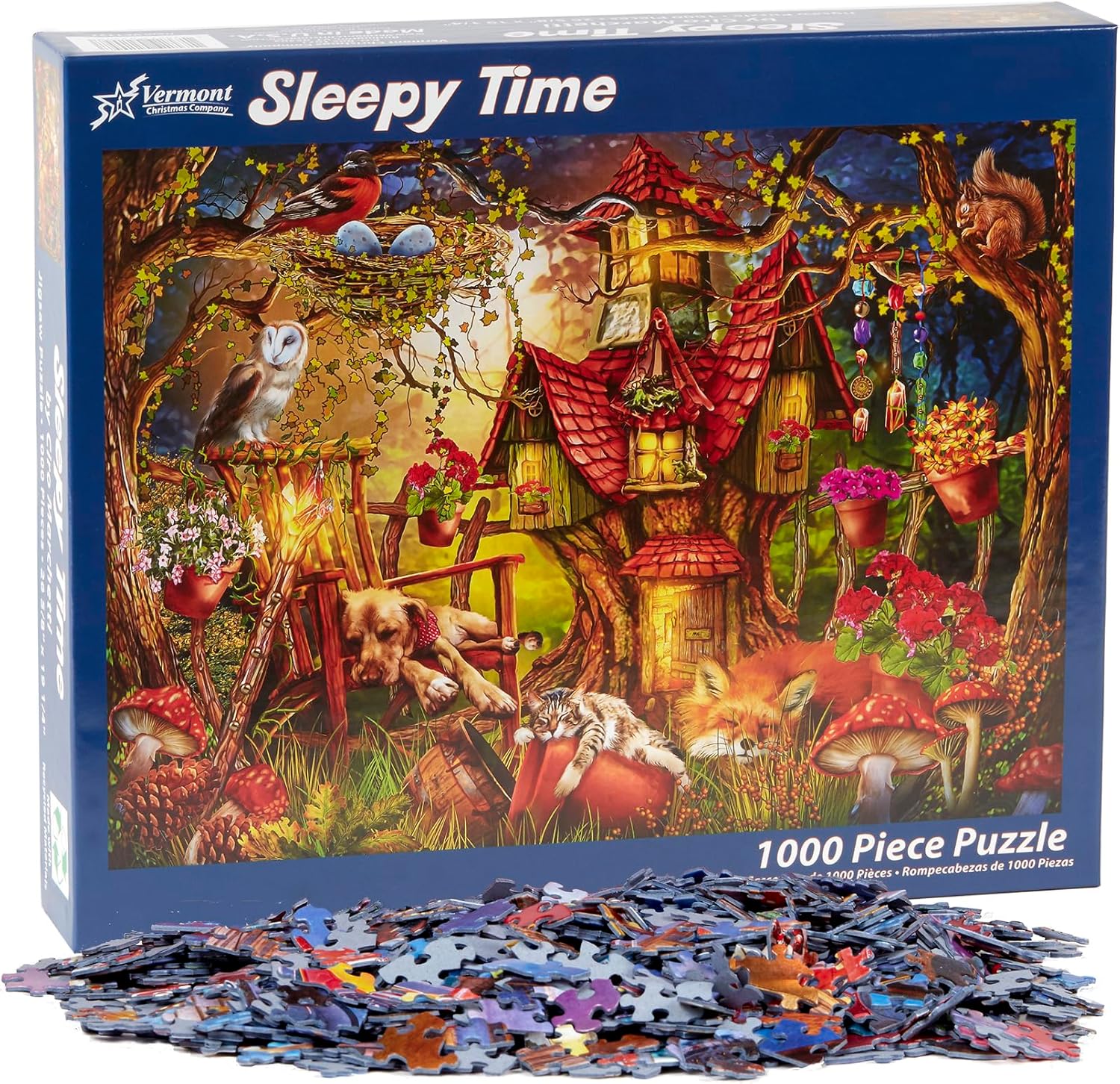 Vermont Christmas Company Sleepy Time Jigsaw Puzzle - Fully Interlocking & Randomly Shaped 1000 Piece Jigsaw Puzzles for Adults - Durable Adult Jigsaw Puzzles for The Whole Family (26 5/8" x 19 1/4")