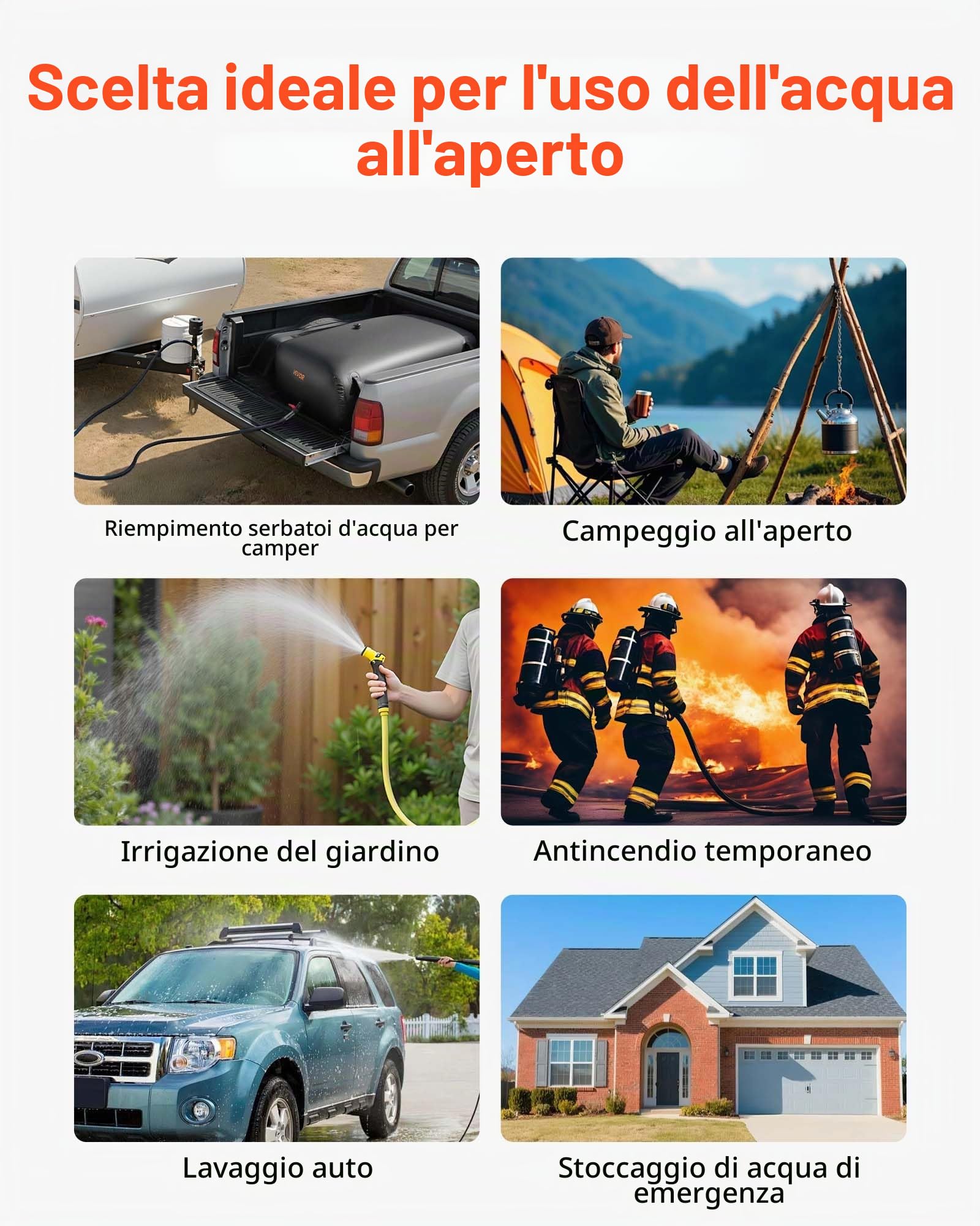 VEVOR Contenitori di Stoccaggio per Acqua, 330 L Portatile e Pieghevole, Sacca per Acqua Dolce in PVC 1000D Resistente all'Usura, per Irrigazione da Giardino, Camper, Uso di Emergenza, Nero