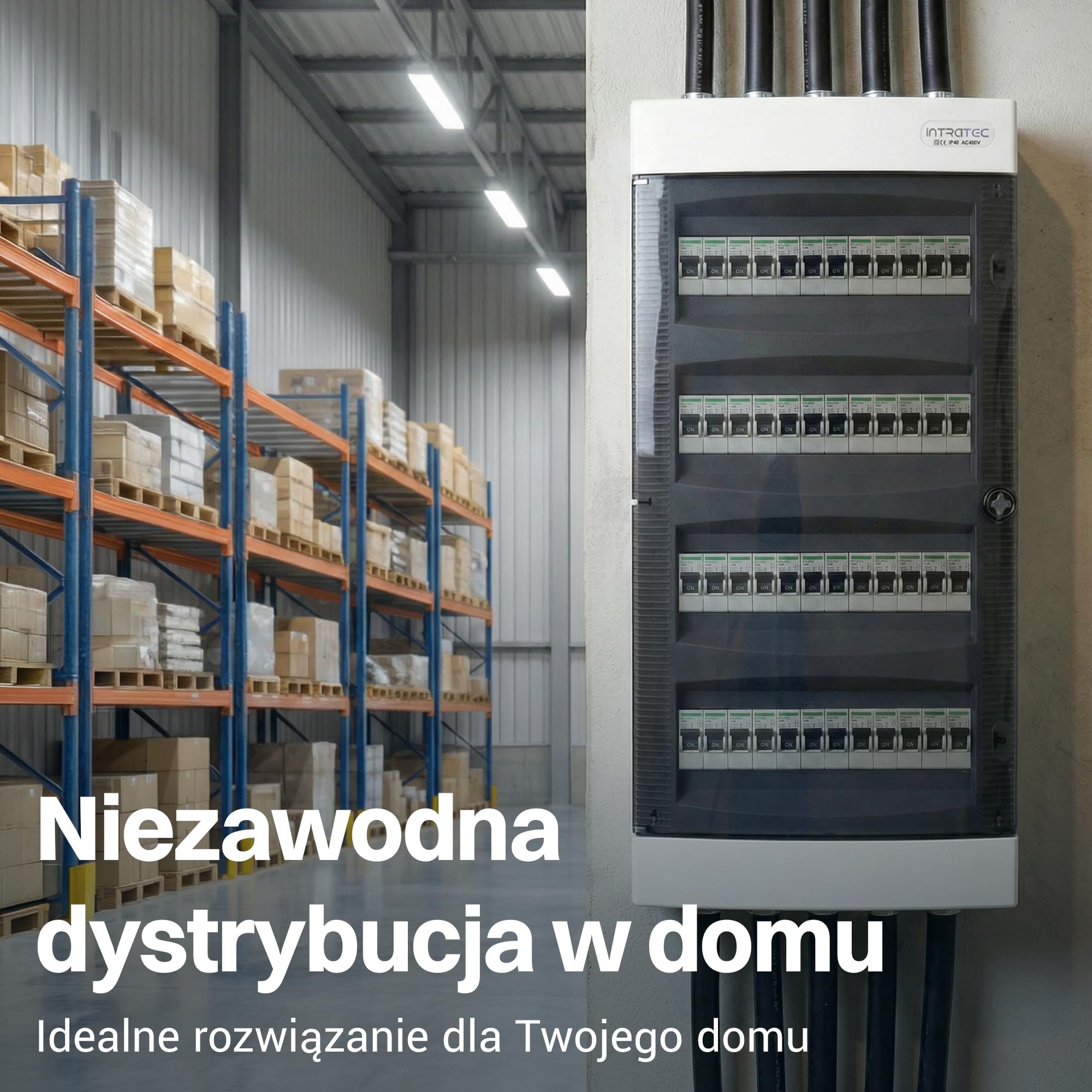 Intratec Rozdzielnica Natynkowa 4-rzędowa – IP40 Obudowa na 48 Modułów z Przezroczstymi Drzwiami do Łatwego Montażu w Domu i Obiektach Użytkowych – 652 x 287 x 112 mm