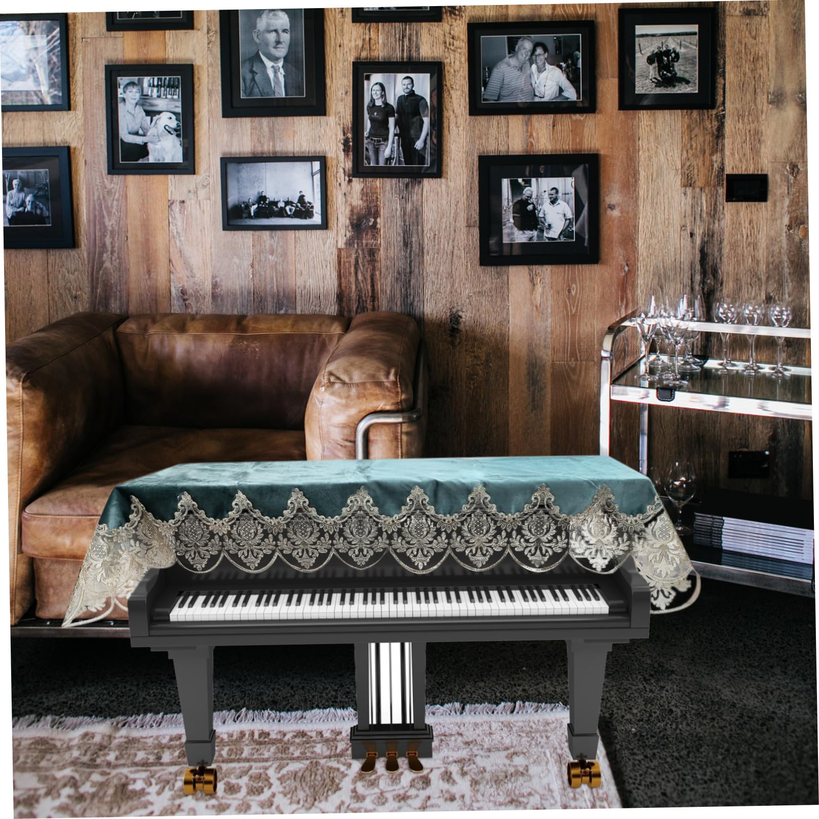 ibasenice Housse Demi-couverture pour Piano Électronique, Motif Dentelle Brodée, Polyester Pliable et Décoratif, Protection Anti-poussière pour Piano