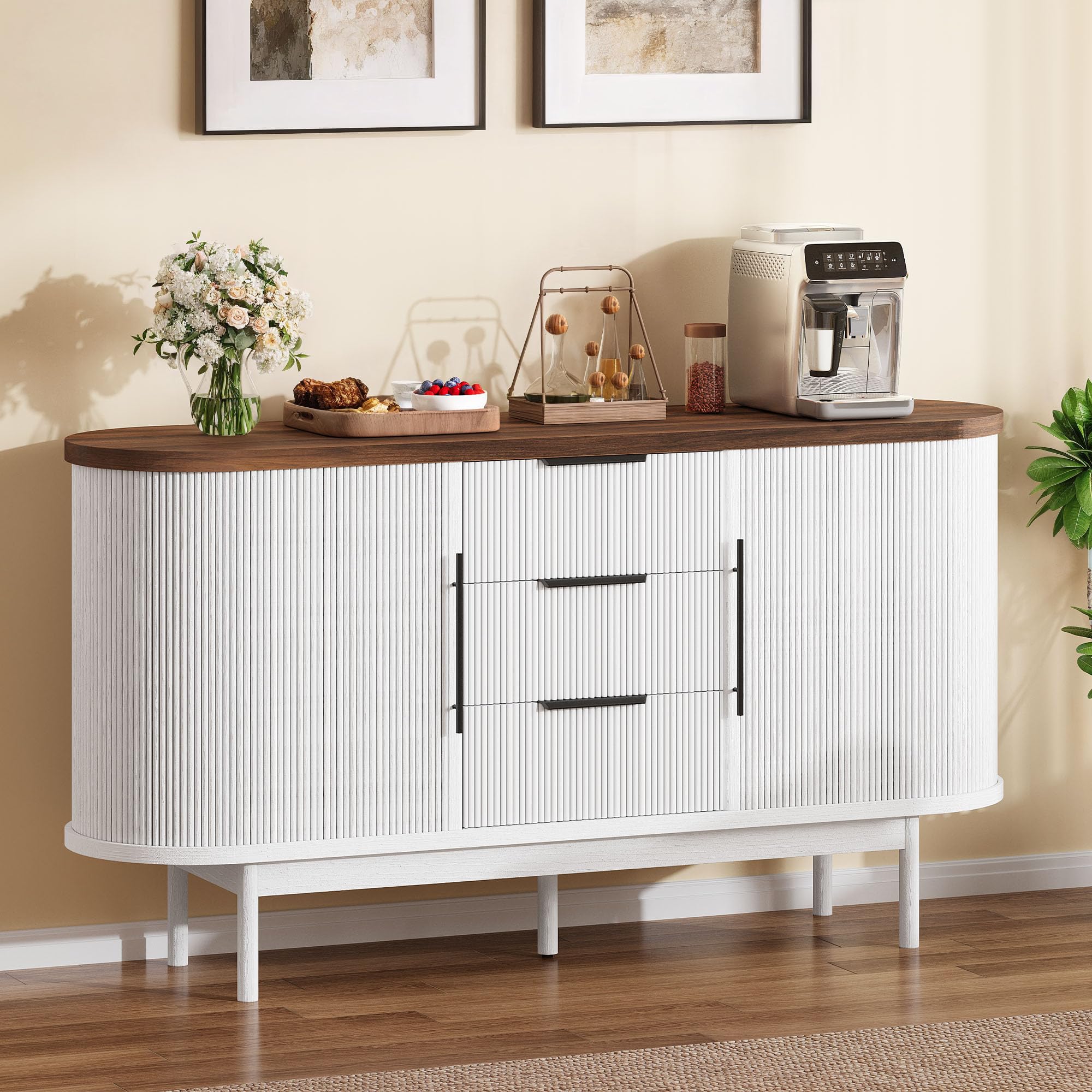 GMBAYUE U字型サイドテーブル ピュアホワイト 30x30x55cm Amazon.com: YITAHOME 55'' Fluted Buffet Cabinet with 3 Large