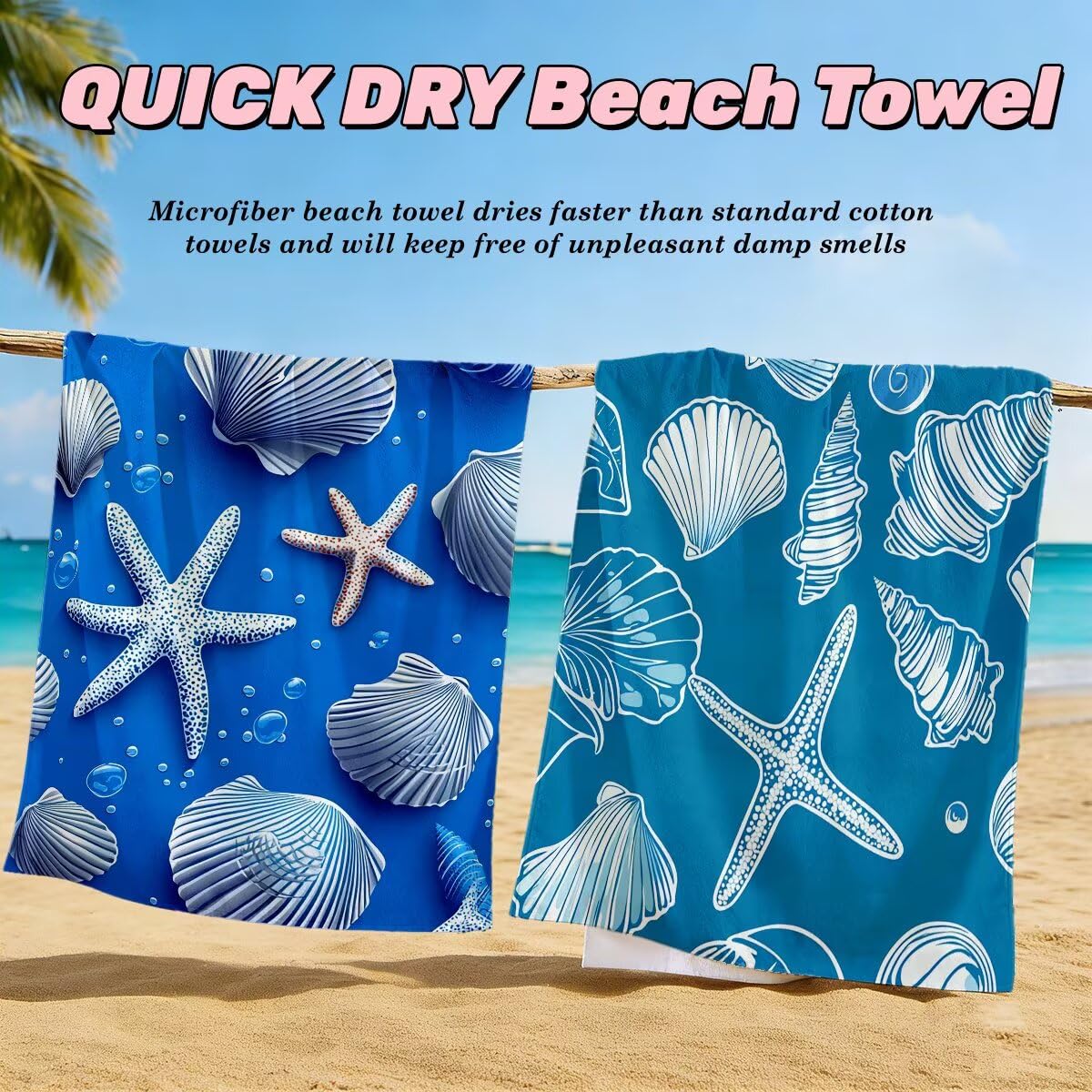 Toalla Playa 80x160 cm, Toalla Gimnasio Microfibra Secado Rapido, Juego de 2 Antiarena Toallas de Playa, Ligera Compacta Toallas Microfibra Grande para Viaje, Regalo Hombre Regalo Mujer (Azul) -4735