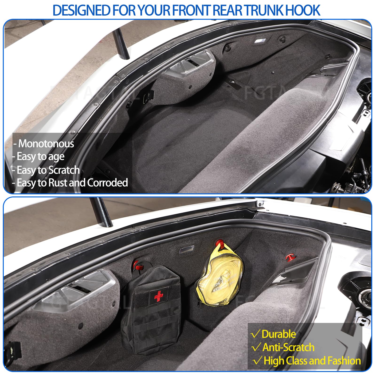 Rear Trunk Hook Replacement Compatible with Chevrolet Corvette C8 Stingray 2020-2024, Aluminum Auto Front Back Trunk Cargo Net Replacement Hooks, 12PCS