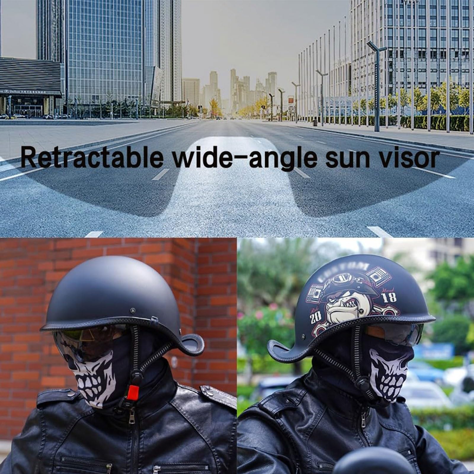 Kask motocyklowy z daszkiem, kaski motocyklowe z otwartą twarzą z ukrytą osłoną przeciwsłoneczną DOT zatwierdzony kask półskorupowy w stylu niemieckim do skutera Chopper ( Color : N , Size : L=58-60cm