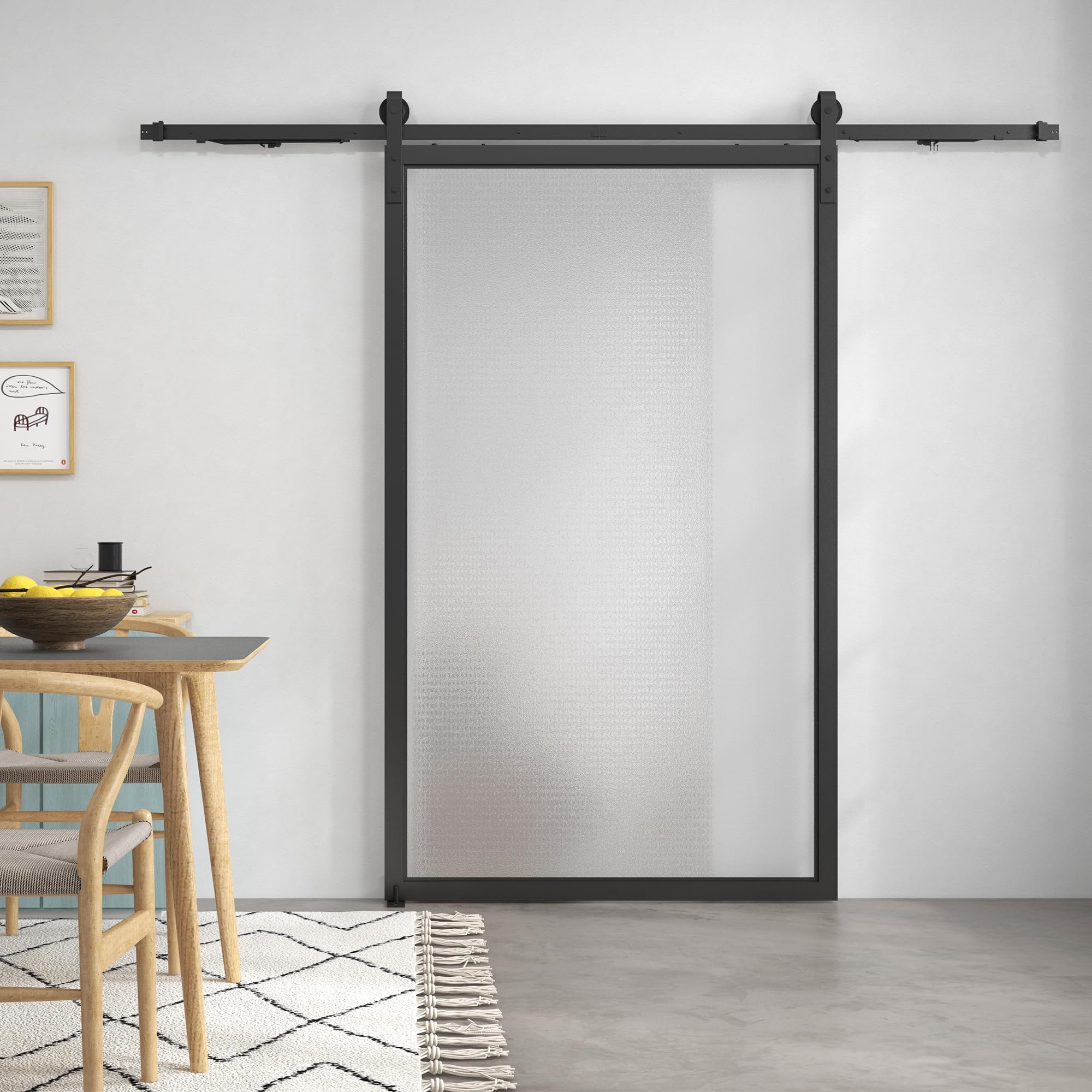 HOMCOM 244 CM quincaillerie de porte coulissante sans perçage kit de rail pour porte de grange simple en acier avec cintre en forme de J - noir