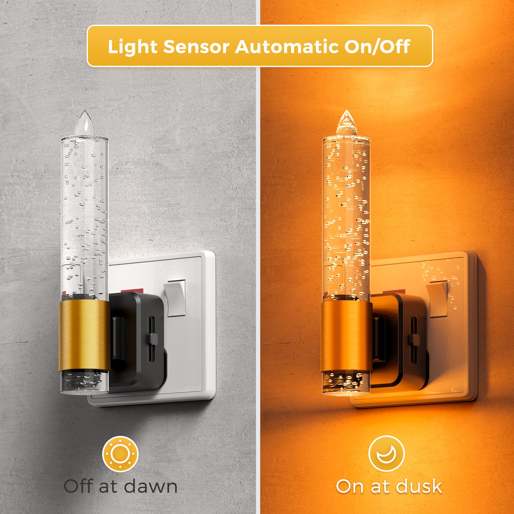 LOHAS-LED Night Light Plug in Wall, LED Candles Night Light, Dusk to Dawn Sensor, Modern Amber Nightlight 0-100LM - Image 2