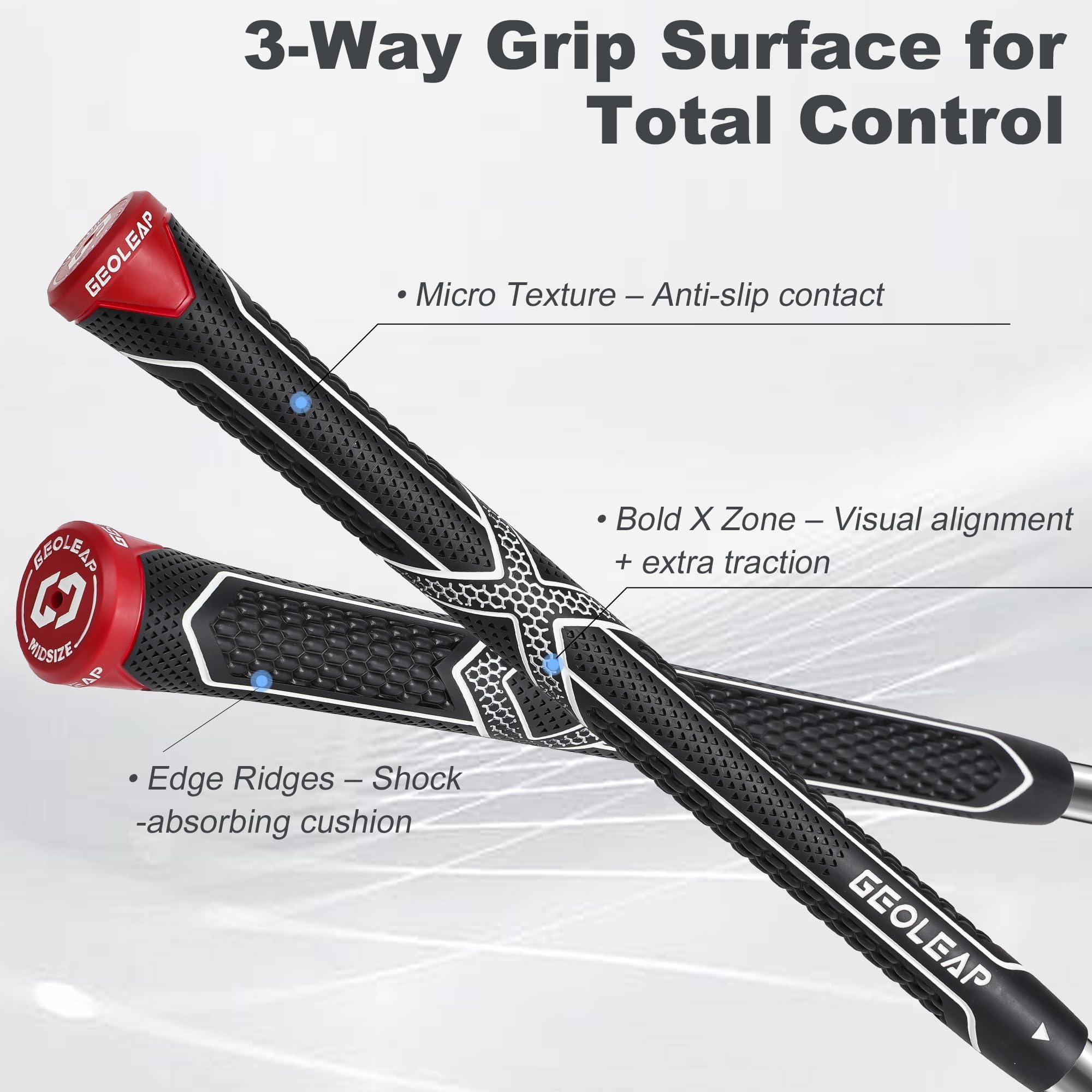 Geoleap Golfgriffe, 13 Stück, mit komplettem Regripping-Set, reduzierte Kegel und dreifache Textur, rutschfestes Design, Golfschlägergriffe, hohe stoßdämpfende, weiche Haptik, Golfgriffe für Männer