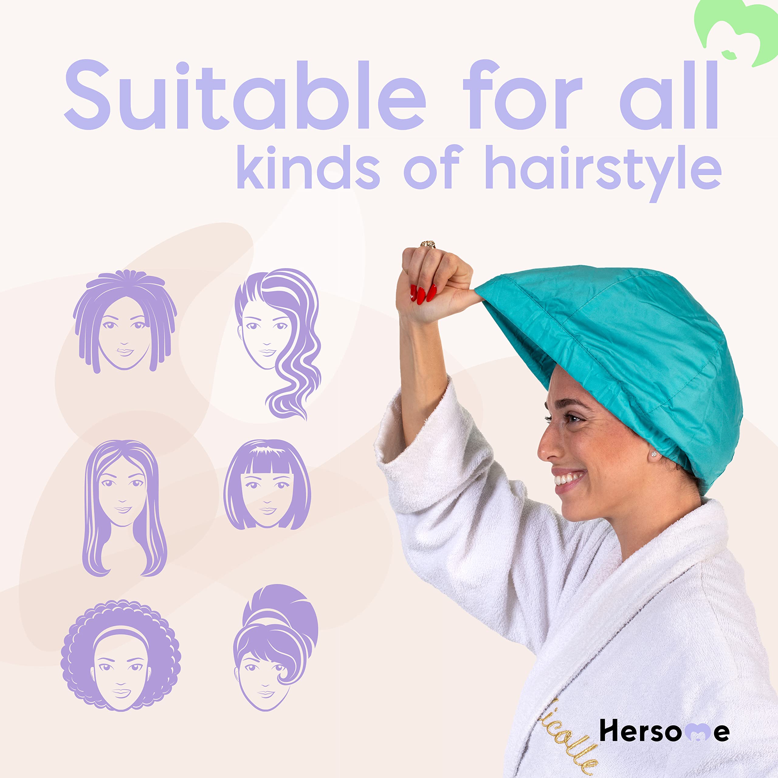 Gorro de ducha de alta calidad para mujer, más de 1000 duchas, 100% impermeable, doble cara, grande para cabello largo e ideal para rizos (forro de tela de rizo antiencrespamiento), color turquesa.