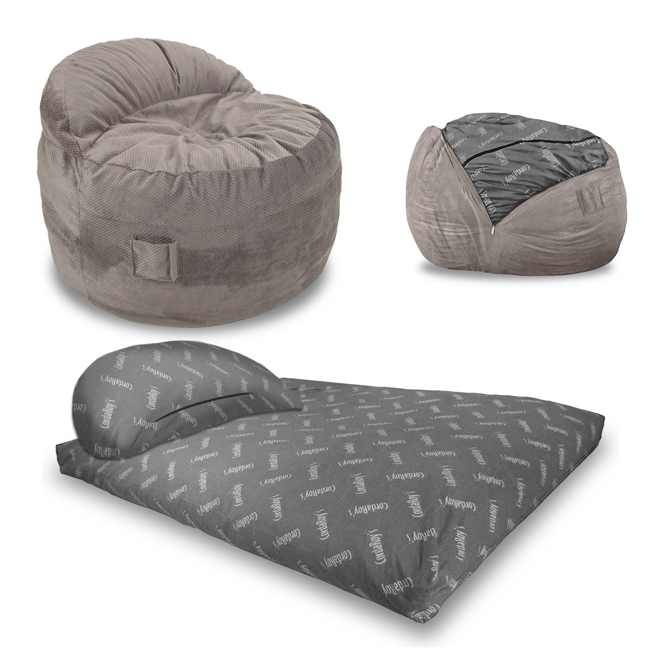 CordaRoy's NEST Gaming Bean Bag Chair-Convertible Bean Bag Chair -Washable Chenille Cover with Pockets for Remote, Controllers-for Living Room,Basement-Queen Size-Charcoal|Made in The USA