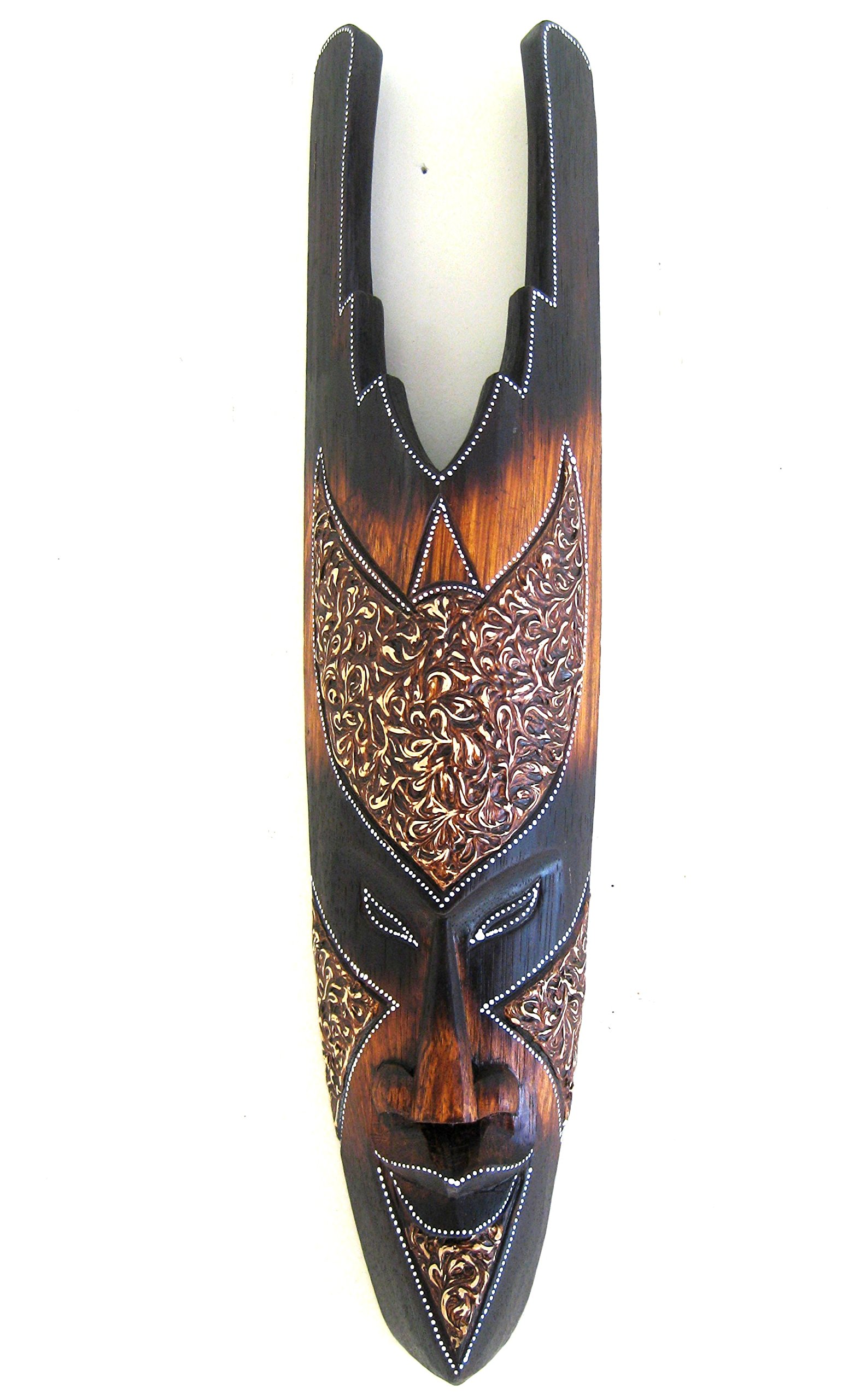 OMA African Mask Wall Hanging Wooden Hand Crafted Good Fortune Lucky Fire Tiki Mask Statue Large Size