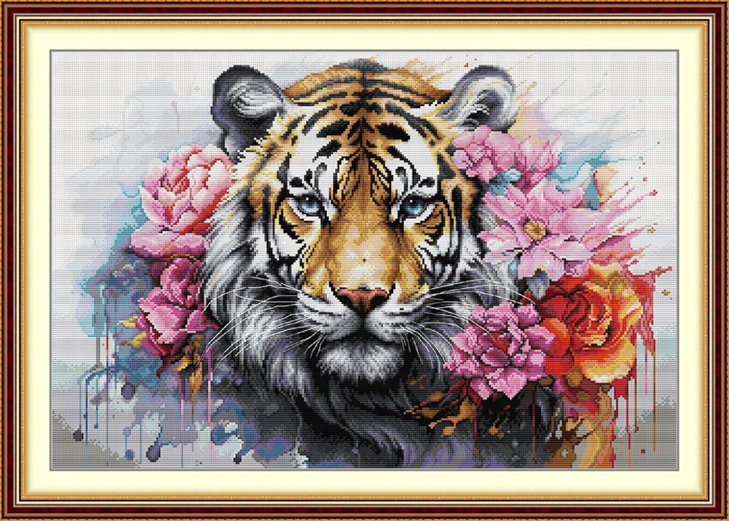 Qeerysew Cross Stitch Kits Stamped Full Range of Embroidery Starter Kits for Beginners DIY - Printed Kit Tiger 7(Printed) 14CT 24.4X17.3 inches