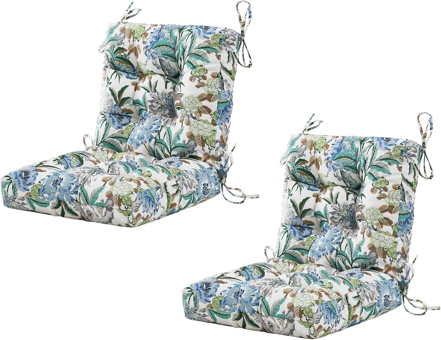 BLISSWALK Outdoor Chair Cushions,40"x20"x4",Low BackTufted Thick Outdoor Wicker Lawn Seat Cushion with Ties for Patio Furniture,Floral