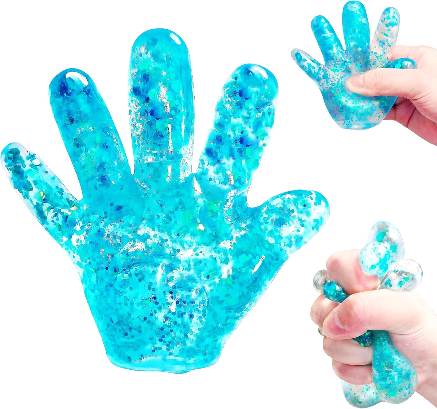 1Pcs Slow Rise Glitter Squishy Ball Fake Hand Sugar Stress Balls for Adults&Kids Novelty Squeeze Toy Sensory Fidget Toys Stress Relief Squishies for Party Favors Classroom Prizes (Blue)