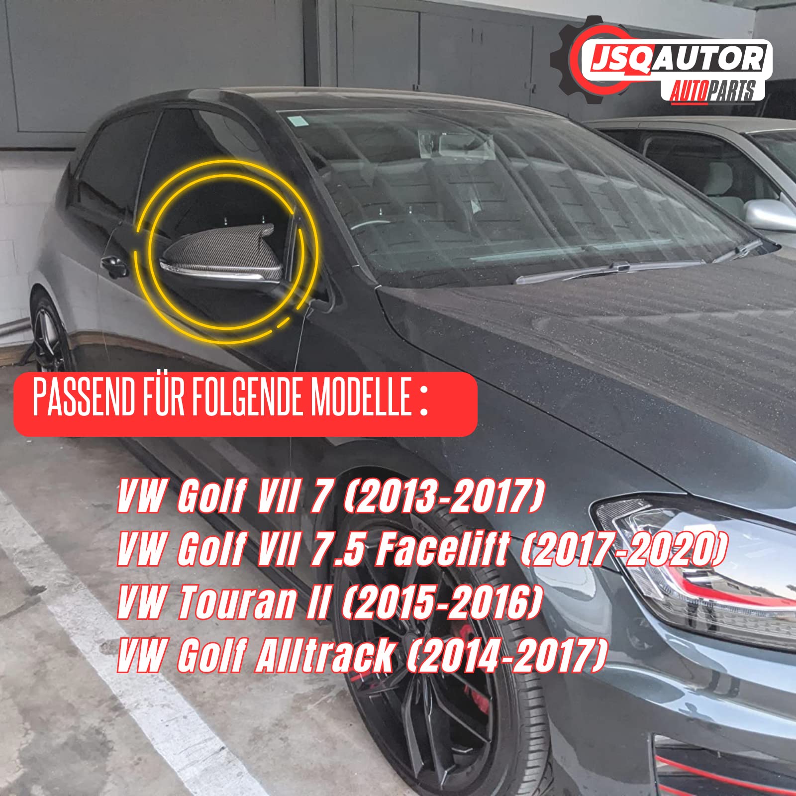 Spiegelkappen Außenspiegelkappen Kohlefilm Schwarz Passend für VW Golf VII 7 Variant/Gti & 7.5 GTI GTD R/Golf Alltrack, Kompatibel Touran II Tuning Auto Zubehör Aussen - Selbstklebenden Installieren