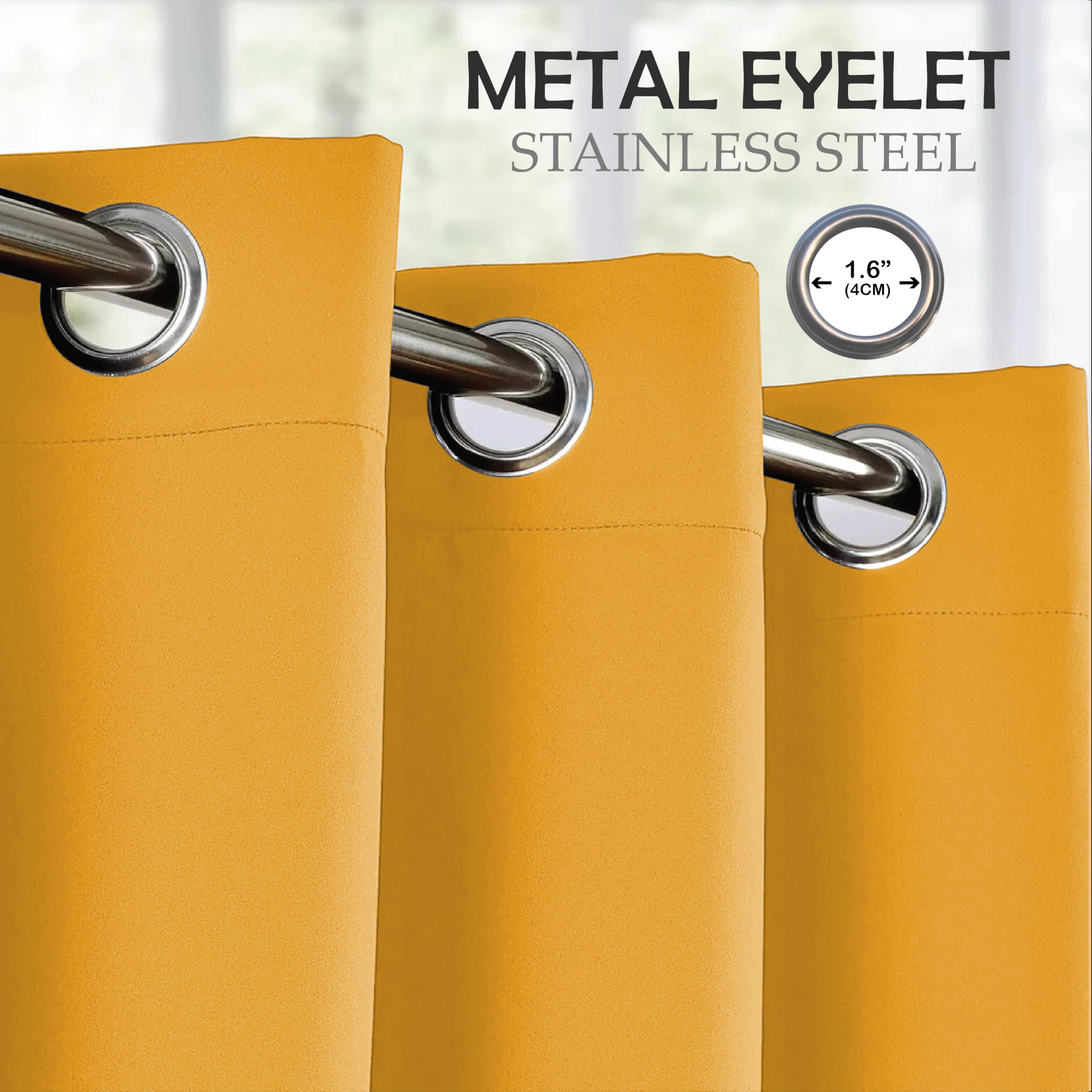 Home In Style 4U Thermal Insulated Blackout Curtains for Bedroom Windows Ochre Curtains 46" width x 90" drop 2 Panels - Image 3