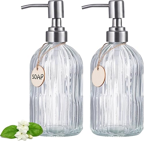 Miniatura 10 de HBlife Paquete de 3 dispensadores de jabón de 16 onzas con bomba de acero inoxidable 304, dispensador de jabón de baño de cocina con diseño de