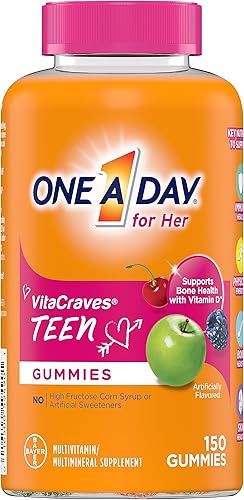 ONE A DAY Teen for Her - Suplemento de gomitas multivitamínicas con vitaminas A C E B3 B6 B12 calcio y vitamina D 150 unidades