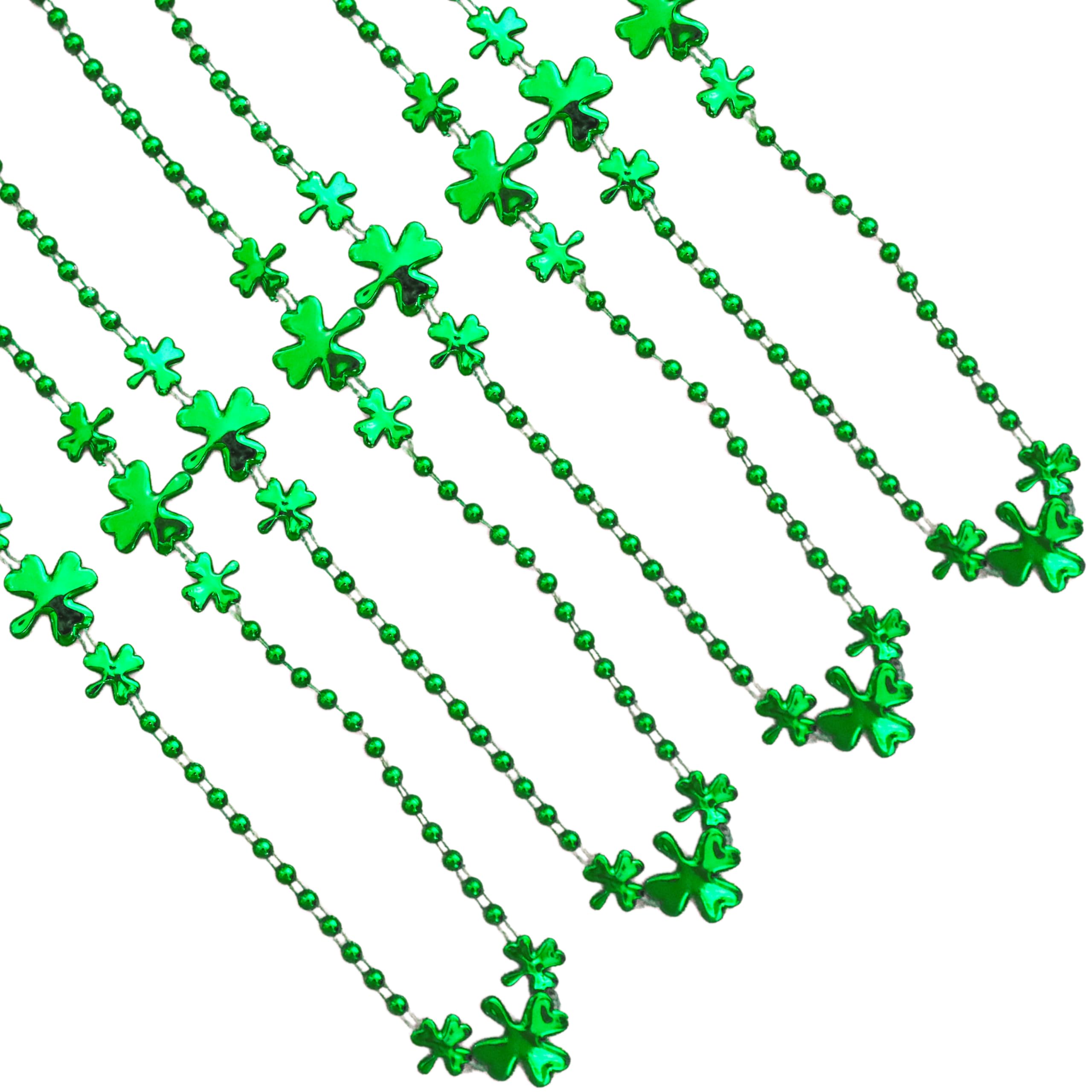 HELERKOL St. Patricks Day Green Shamrock Bead Necklace Irish Day Parade Clover Beads Party Favor Supplies Costume Accessories 12 Pieces