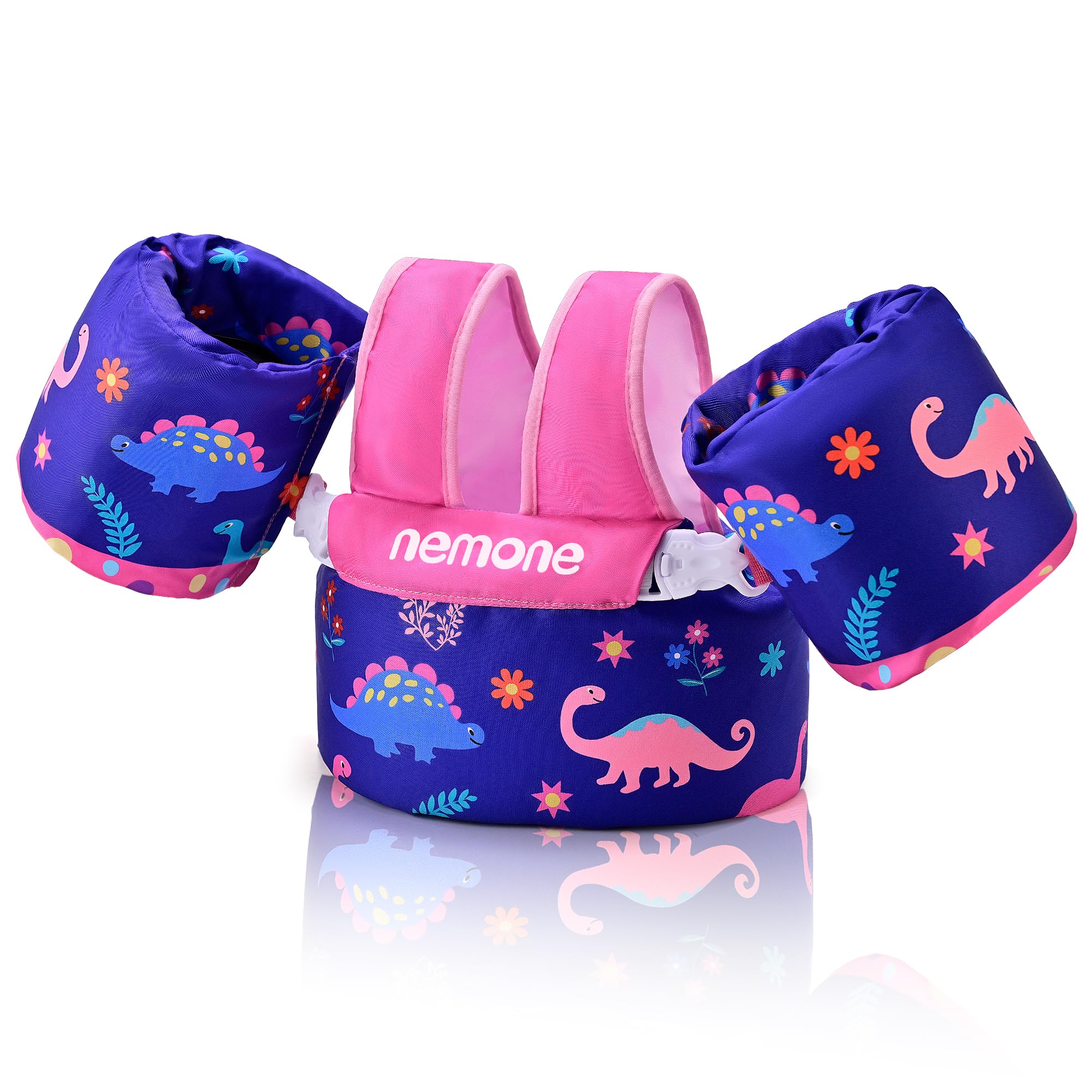 Nemone Toddler Swim Vest for 22-70 lbs Kids Floaties Swim Jacket with Arm Water Wings for Girls Boys 1 2 3 4 5 6 7 Years Old Beach Pool 20 30 40 50 60 66 Pounds Puddle Jumper