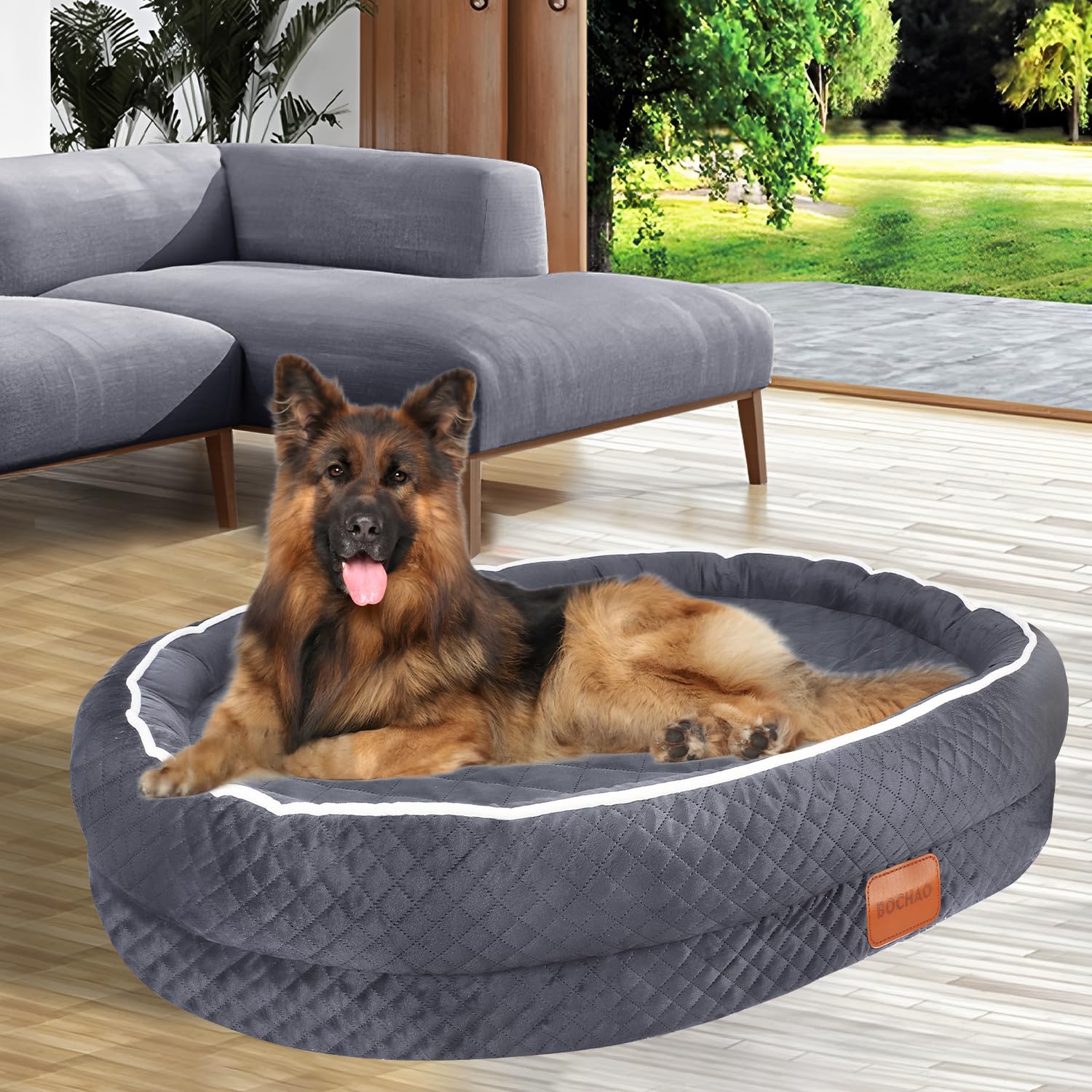 BOCHAO Egg-Shaped Memory Foam Dog Bed,an Orthopedic Dog Sofa Suitable for Small and Medium-Sized Dogs,With four-Sided neck Support,Waterproof and Non-Slip,and Removable and Washable Cover.(Gray, XL)