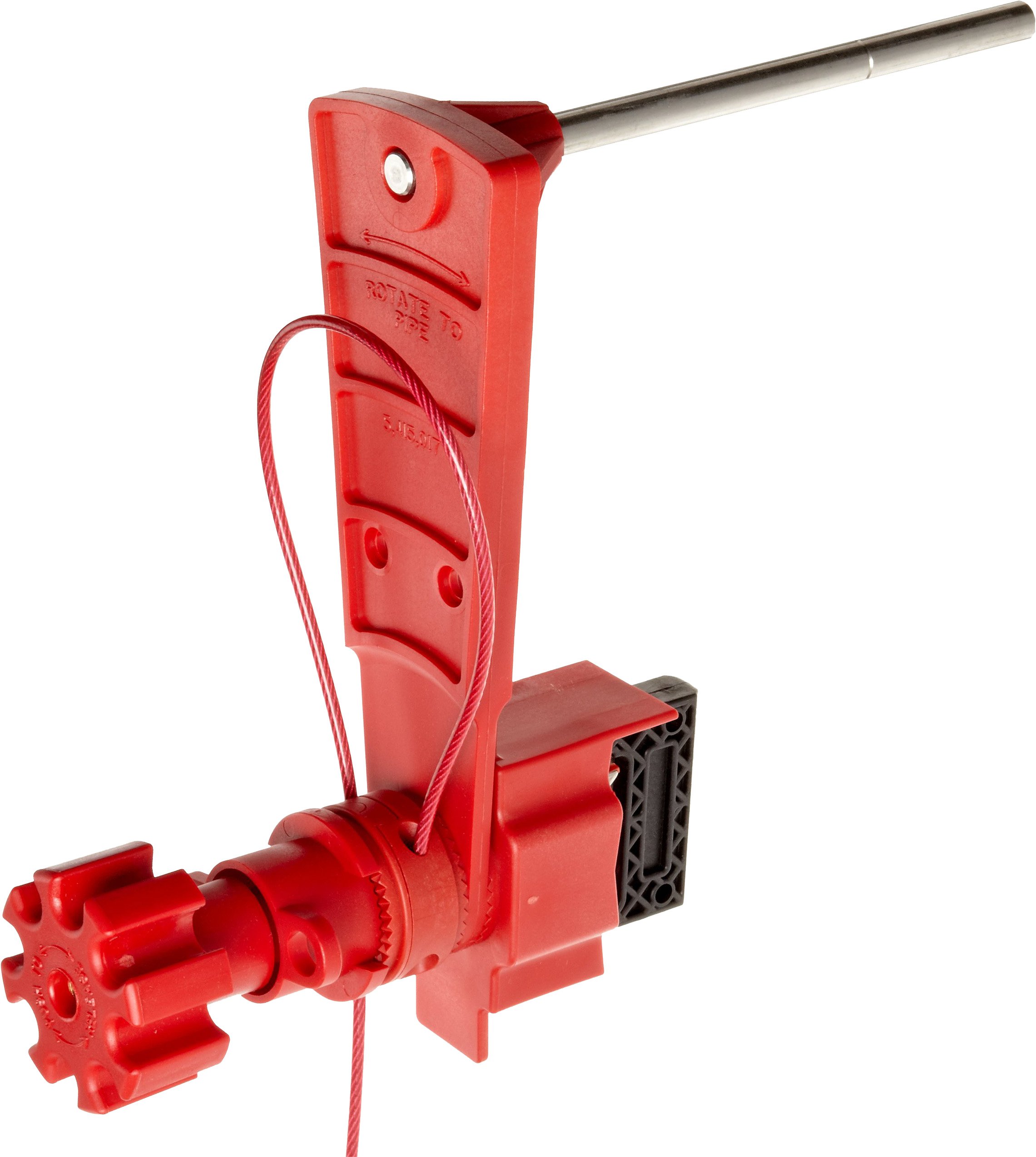 Brady Universal Valve Lockout with Blocking Arm, Large, for Handles up to 1.1" Thick, 8' Sheathed Metal Cable