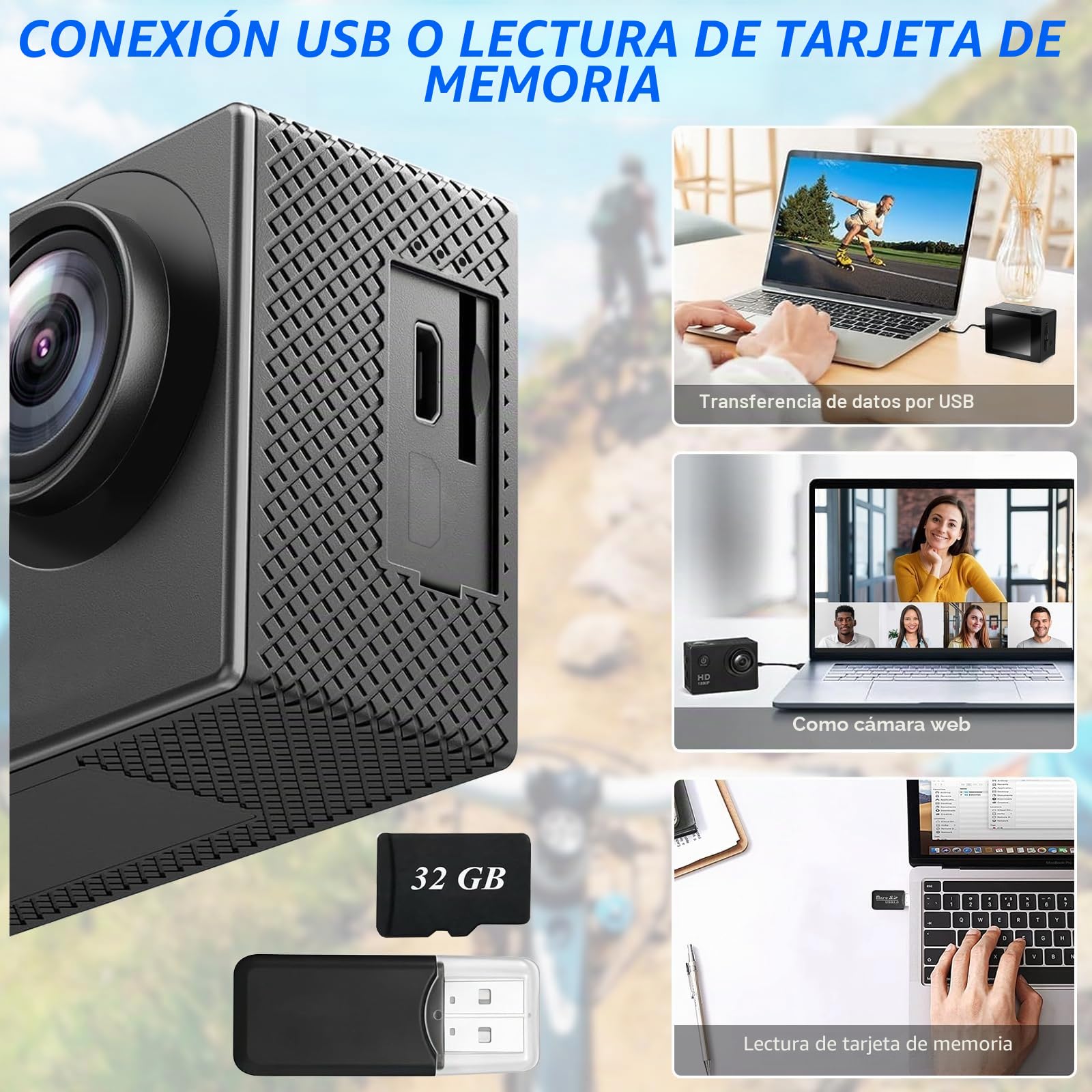 Cámara Deportiva HD, Camara Subacuática 30M con 120 Grados Gran Angular, Cámara Subacuática Buceo 2 Baterías Recargables de 900mAh y Kit de Accesorios