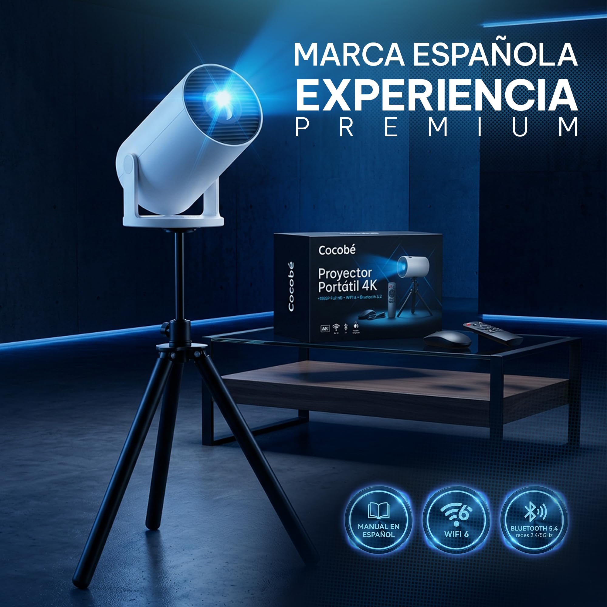 Mini Proyector Portátil 4K Full HD 1080P Enfoque Automático con Trípode Incluido
