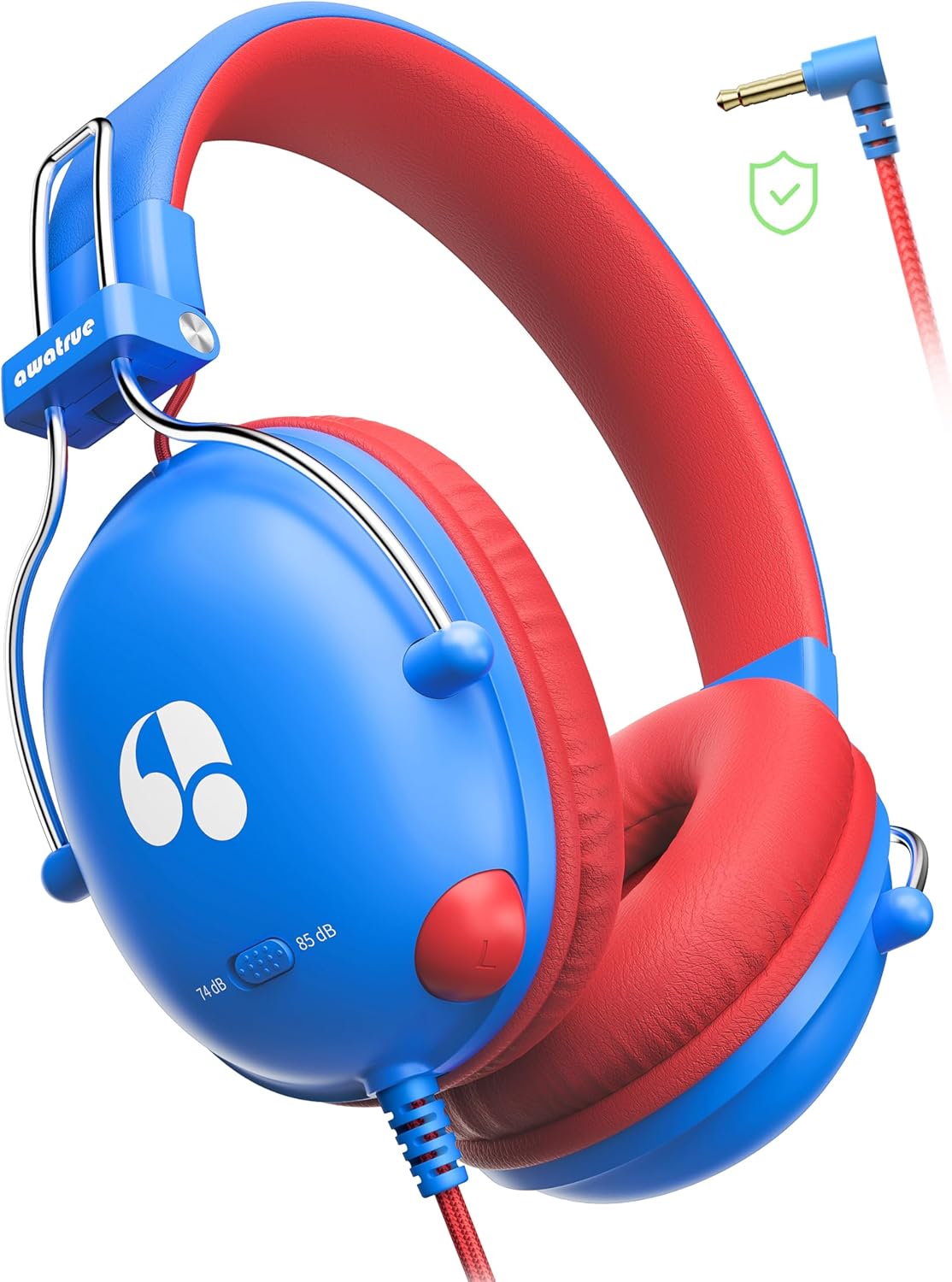 awatrue Kids Headphones for School, 74/85dB Safe Volume Limit, Stereo Sound, Wired On-Ear Headphones for Kids Boys Girls, 3.5mm Jack for Tablet, iPad, Kindle, YOTO Player, Airplane Travel, Blue
