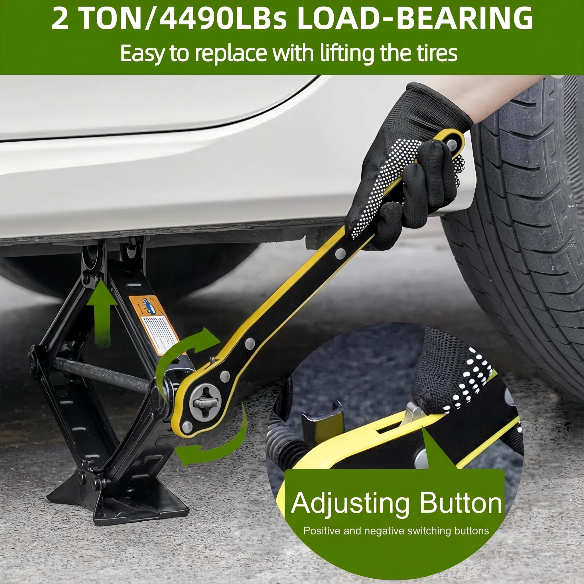 2 Tonne Scissor Jack Kit for Car SUV Universal Tyre Change Tool Set with Ratchet Wrench, Lug Nut Wrench (17/19/21/23mm), Gloves & Bag, Emergency Roadside Recovery Lifting Kit for Vehicle Van — view 3