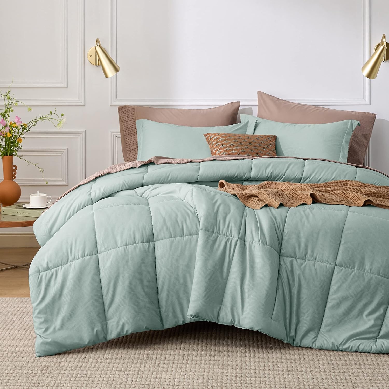 Bedsure Sage Green Queen Comforter Set Green Basket Weave