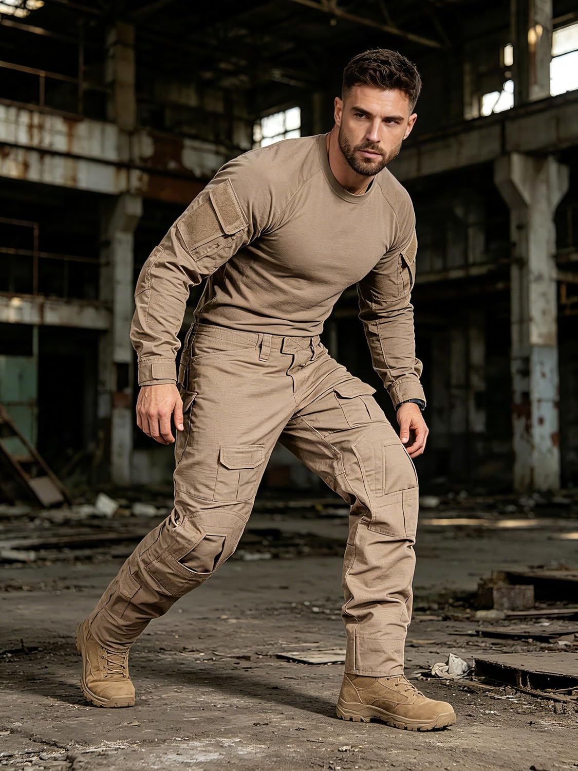 Tactical Camo Cargo Pants for Men - Outdoor Hiking Ripstop Work Pants with Multi Pockets - No Belt, No Kneepad