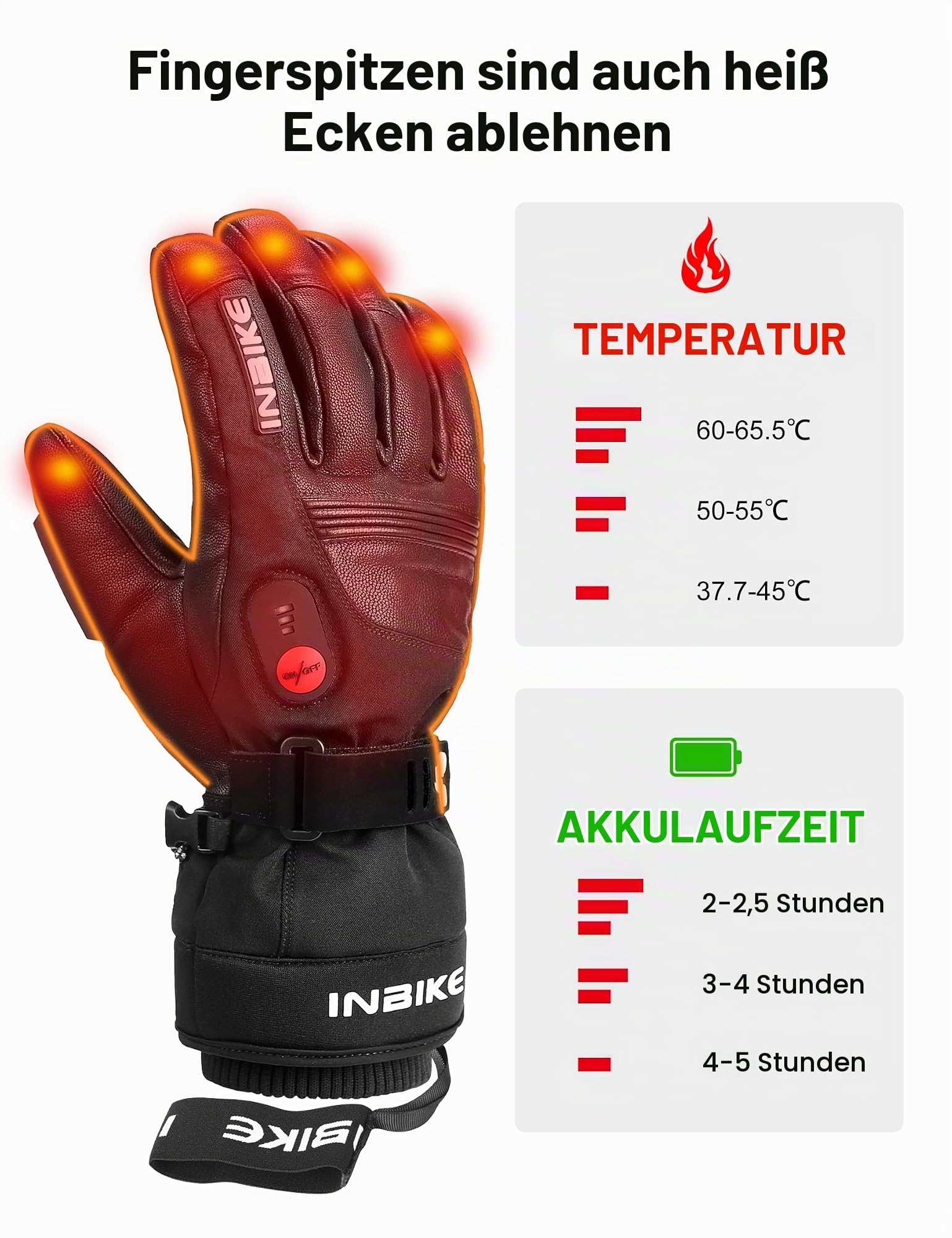 INBIKE Beheizbare Handschuhe Motorrad Skihandschuhe Ski Winter Beheizte Hnadschuhe mit Heizung Thermo Winterhandschuhe Schwarz Lederhandschuhe