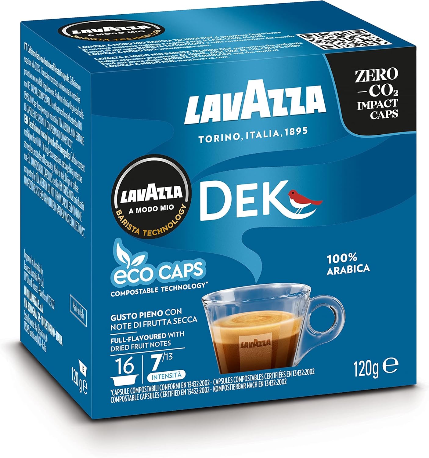 Lavazza, A Modo Mio Dek Cremoso, 16 Coffee Capsules, Decaffeinated