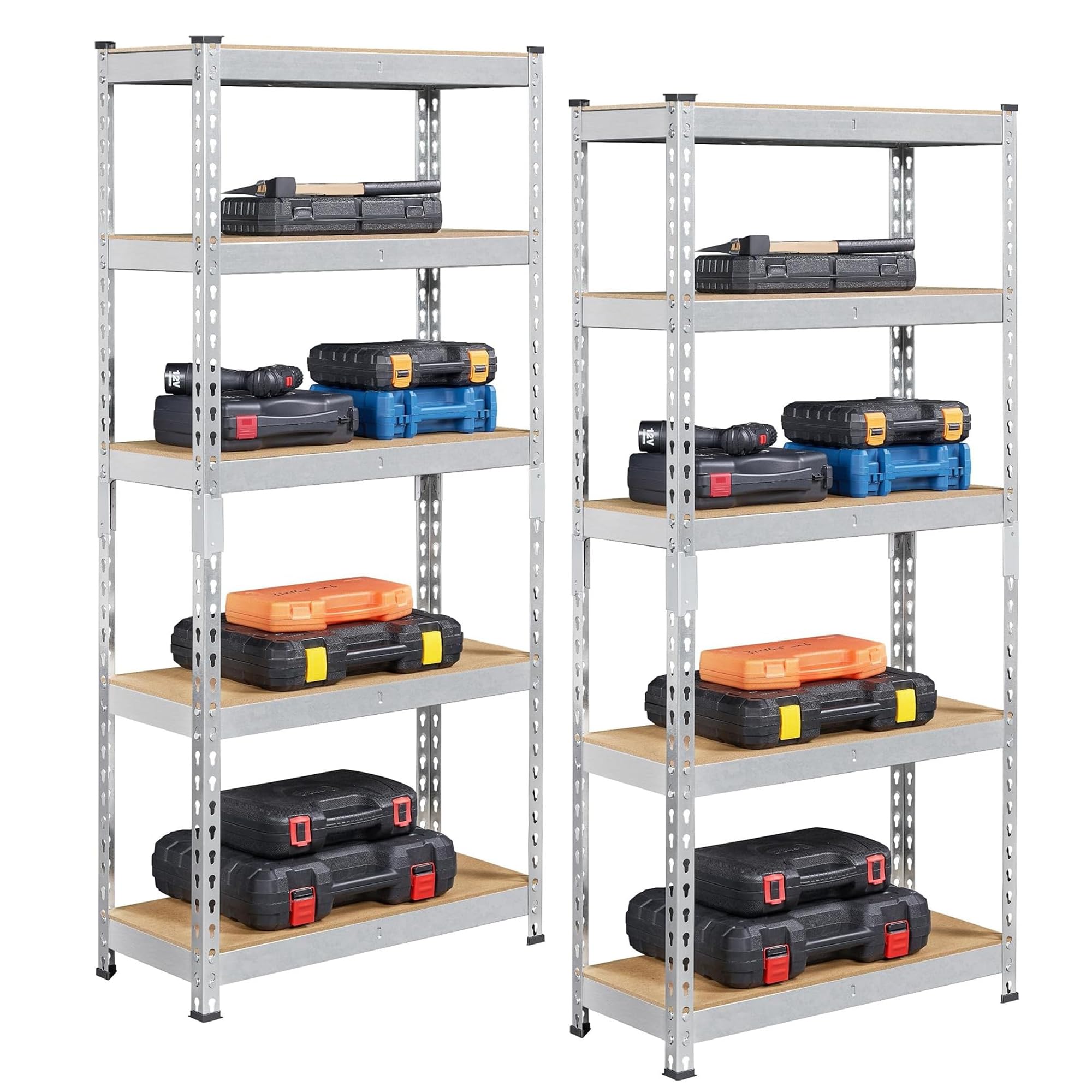 JupiterJX Garage Shelving Units 5 Tier Heavy Duty, Set Of 2 Shed Storage Shelves, Boltless 875KG Capacity | 175KG Per Shelf Metal Racking Metal Shelving Unit (Galvanised, 150cm x 70cm 30cm)