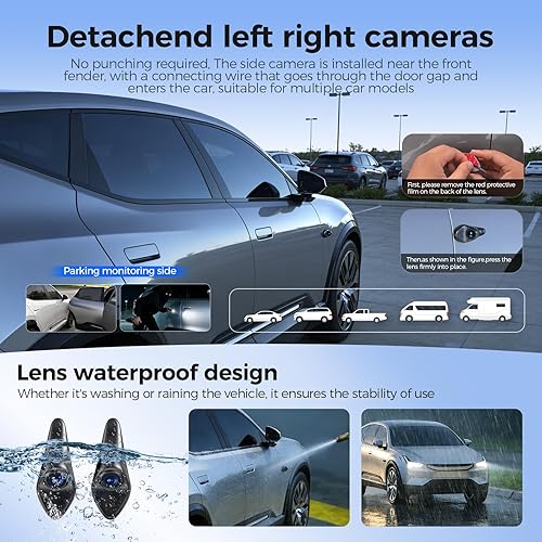 Miniatura 9 de Cámara de tablero de espejo de 4 canales, cámara de espejo retrovisor de 12", cámara de tablero frontal y lateral trasera (izquierda, derecha)