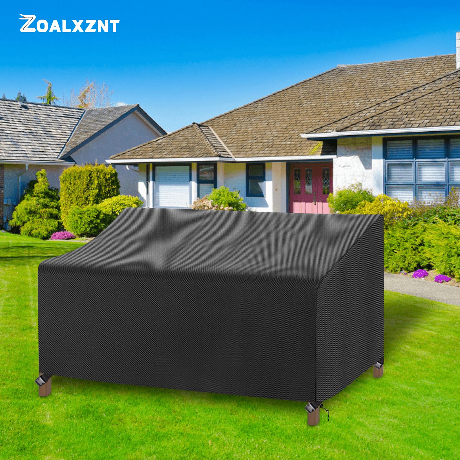 Gartensofa Abdeckung Wasserdicht, Outdoor Sofa Schutzhülle mit Kordelzug und 4 Schnappverschlussgurte, Gartensofa Abdeckplane Winddicht Anti-Uv, 420D Oxford-Stoff (236*102*61/89cm,Schwarz)