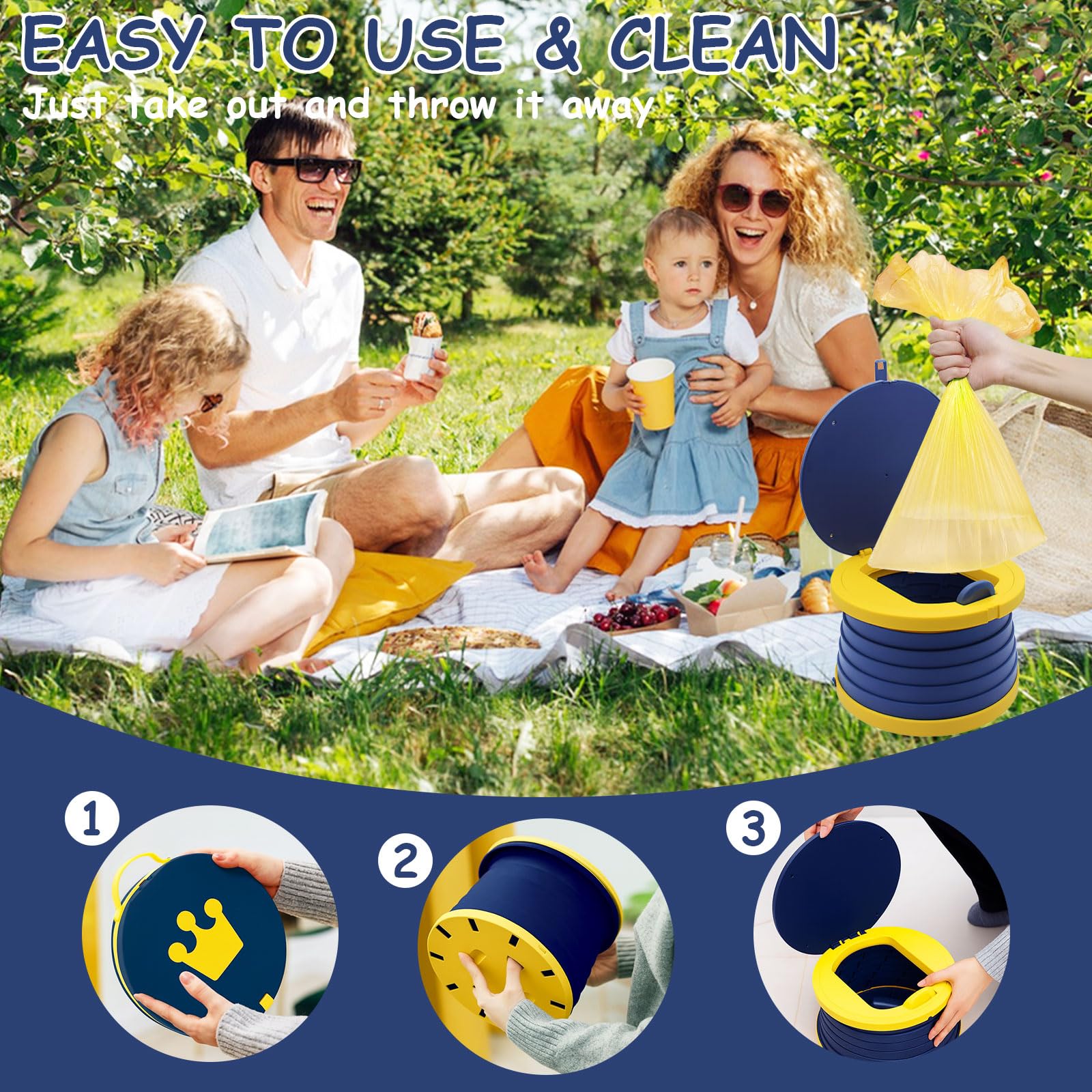 Siège Toilette Pliable, Pot de Voyage pour Enfant, Toilette Portable Enfant, Siège de Pot WC, avec Rouler Sacs, Sac de Rangement, pour Voyages Camping Voiture Plage Excursion Usage Familial