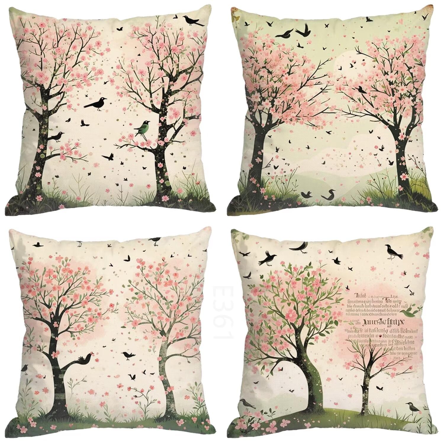 Albero Federe Cuscini Divano 55x55cm,4 Pack Uccello Estate Esterno Cuscini per Divano,Doppio Lato Quadrato Morbido Cuscini Divano,per Divano Soggiorno Sedia Autunno Dekoration Cuscino,Regali LY-361