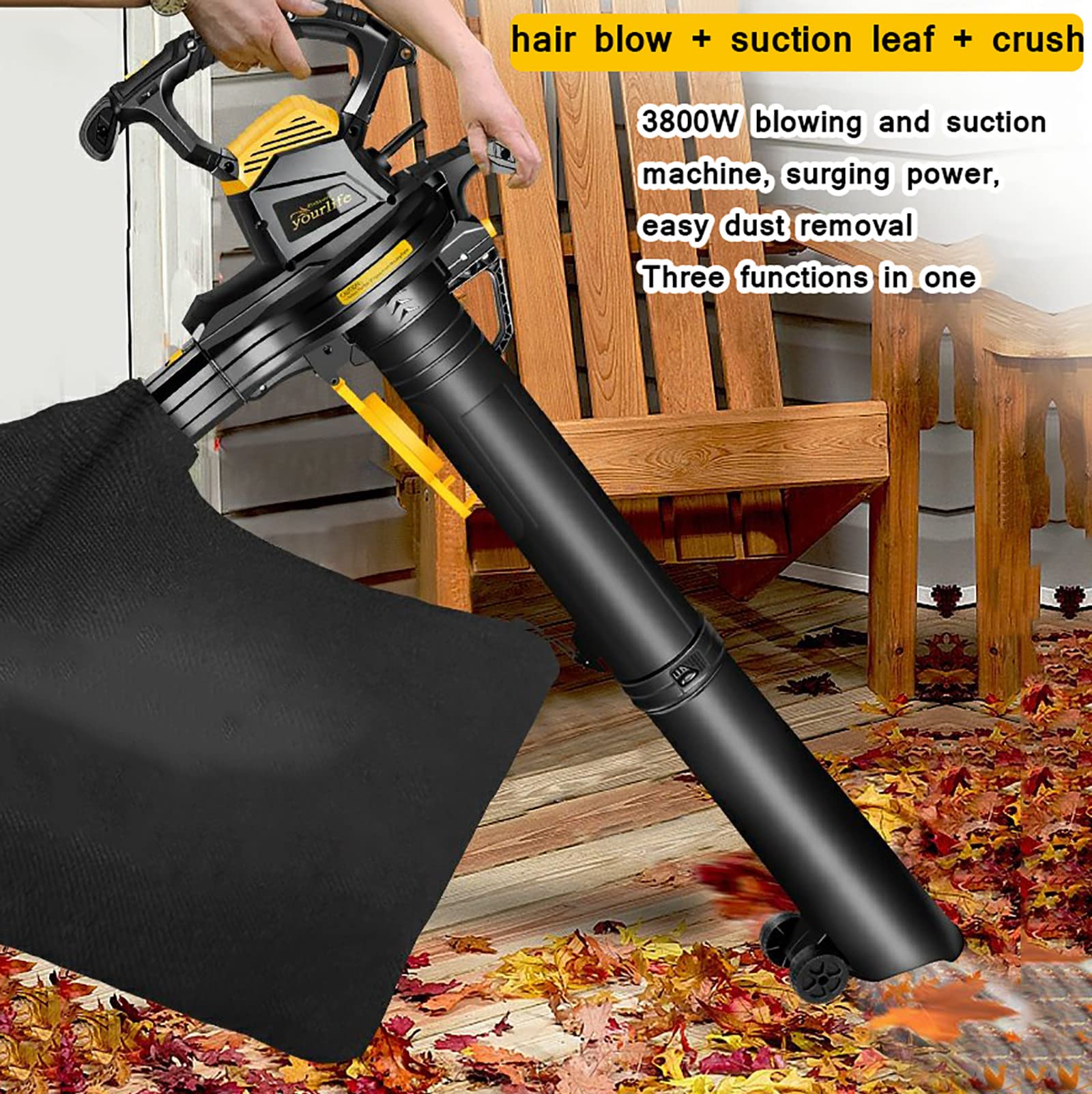 Soplador de Hojas eléctrico, soplador/Aspirador/triturador de jardín, con Bolsa recolectora de 40 L, Ajuste de 6 velocidades