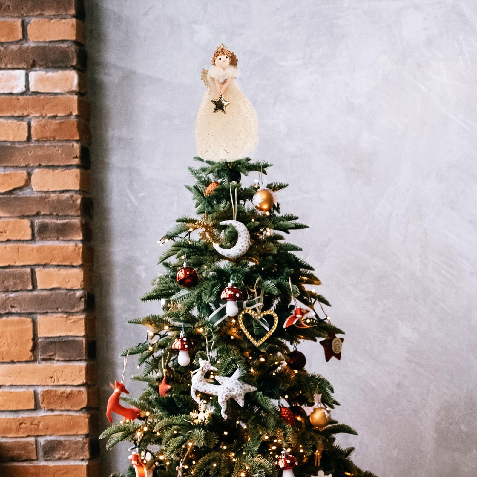 GANAZONO Ángel Escultura Navideña Pequeña De Tela Dorada para Árbol De Navidad Decoración del Hogar y Mesa Figurita Navideña Festiva para Escritorio y Obsequio De Navidad