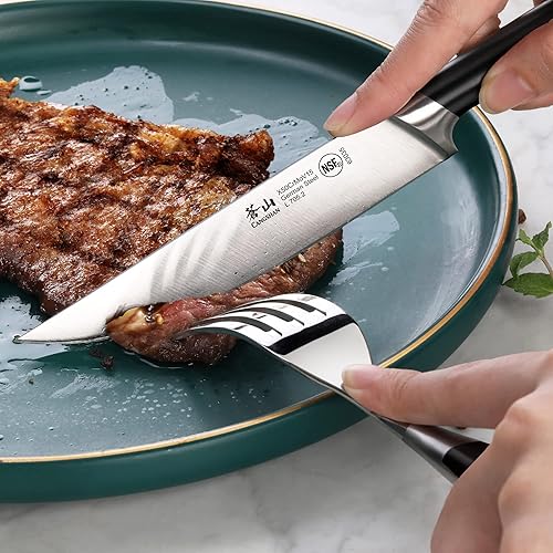 Miniatura 6 de Cangshan L Series 1026931 - Juego de cuchillos para carne de borde fino, acero alemán forjado, color negro