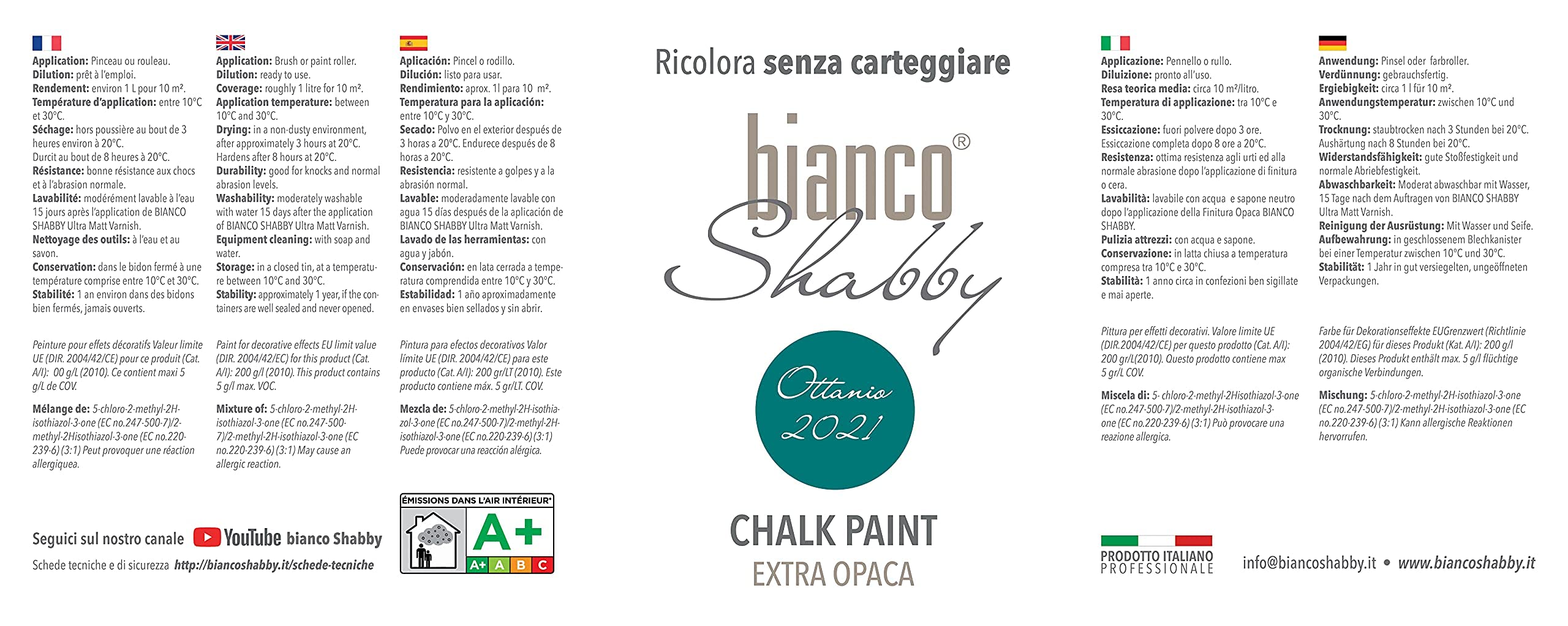 Chalk Paint Ottanio (2021) & Cera Neutra – Pintura Shabby Chic (500 ml) + Cera Profesional (500 ml)