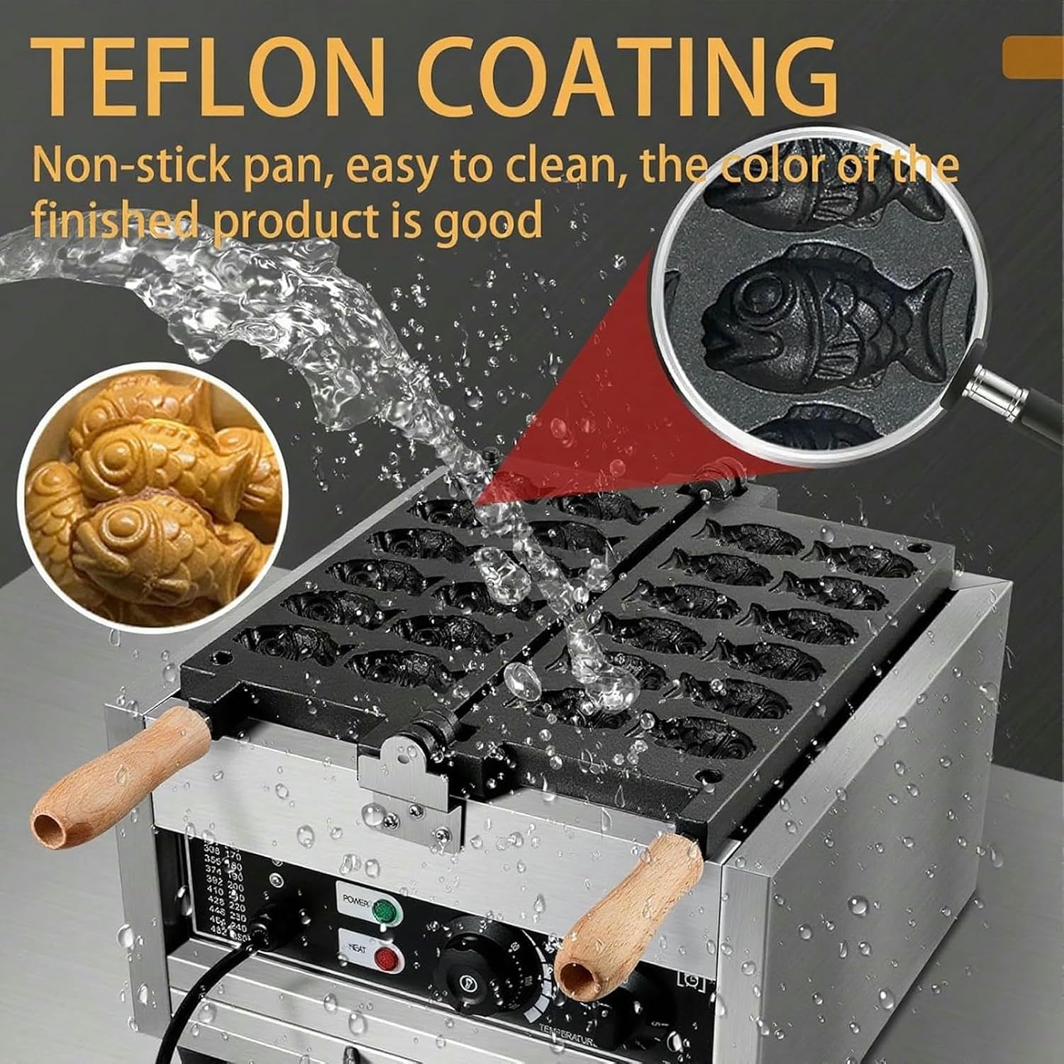 1500W Taiyaki Fish Waffle Maker, Commercial Electric Fish Shaped Waffle Iron, Stainless Steel Waffle Baker with Non-Stick Cooking Plate, 50-300℃ Temperature Control & 0-5Min Timer