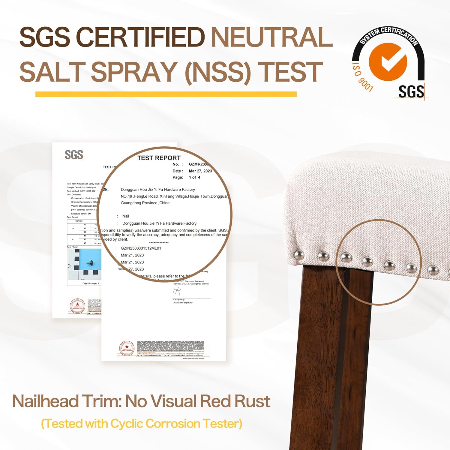 24" Counter Height Bar Stools - Modern Backless Kitchen Island Saddle Barstools Chairs with Footrest, Solid Wood Legs & Nailhead Trim Linen Fabric Cushion, Beige, Set of 4