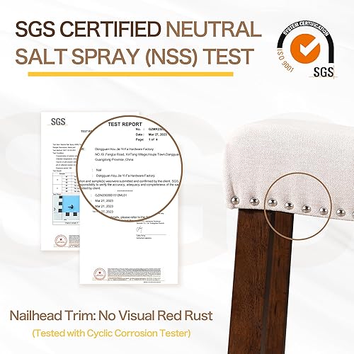 Miniatura 5 de Taburetes de bar de altura de mostrador de 26 pulgadas, modernos taburetes de isla de cocina sin espalda con reposapiés, patas de madera maciza y