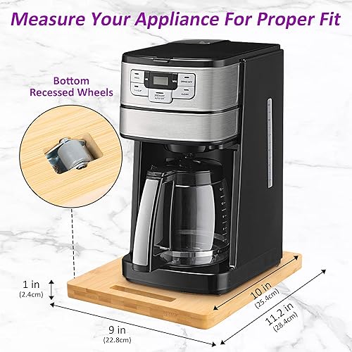 Miniatura 2 de Bandeja deslizante de bambú para electrodomésticos optimiza tu encimera de cocina con un estante desplegable para cafetera estándar de EE. UU. y
